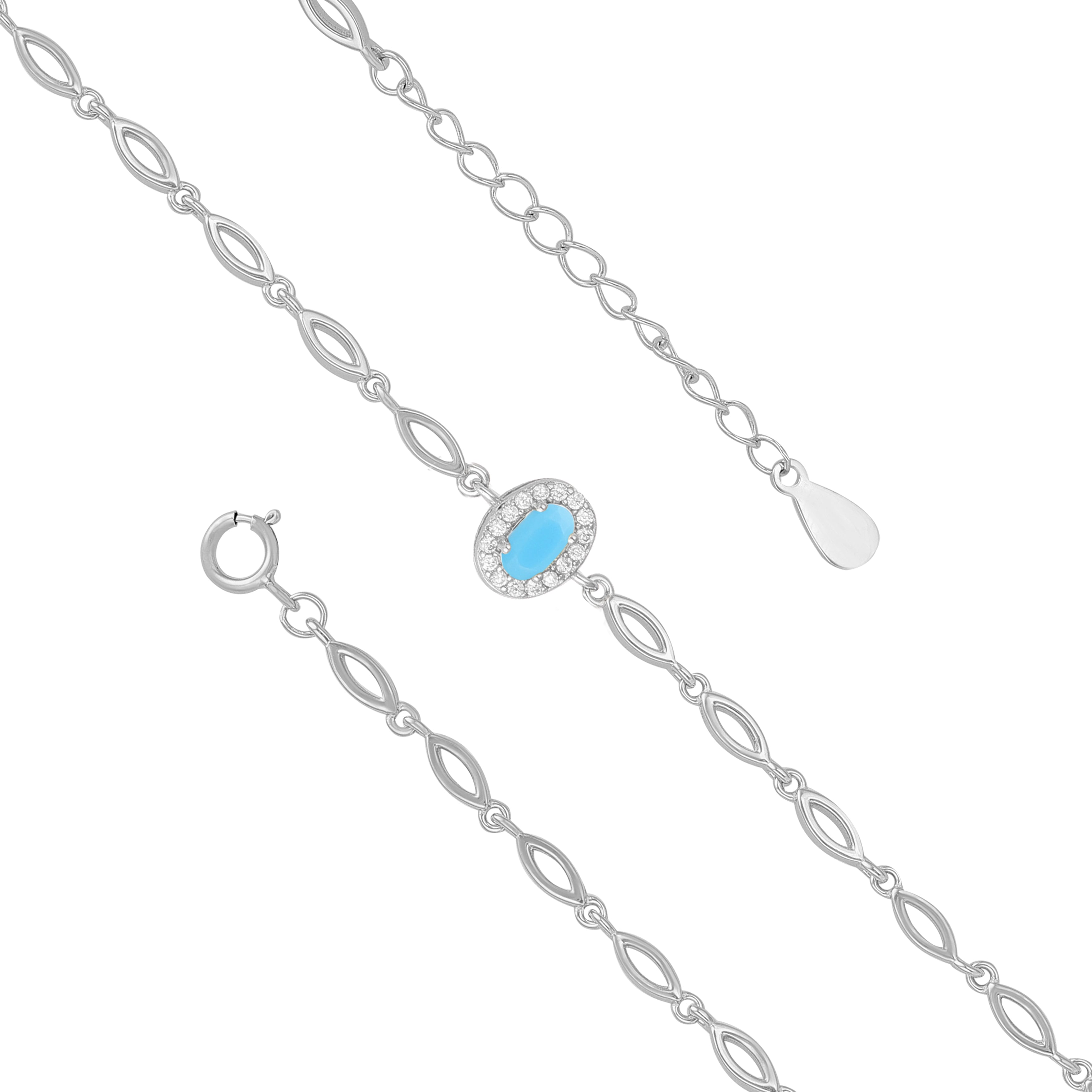 925 Sterling Silver December Month Oval Turquoise Birthstone Bracelet For Women