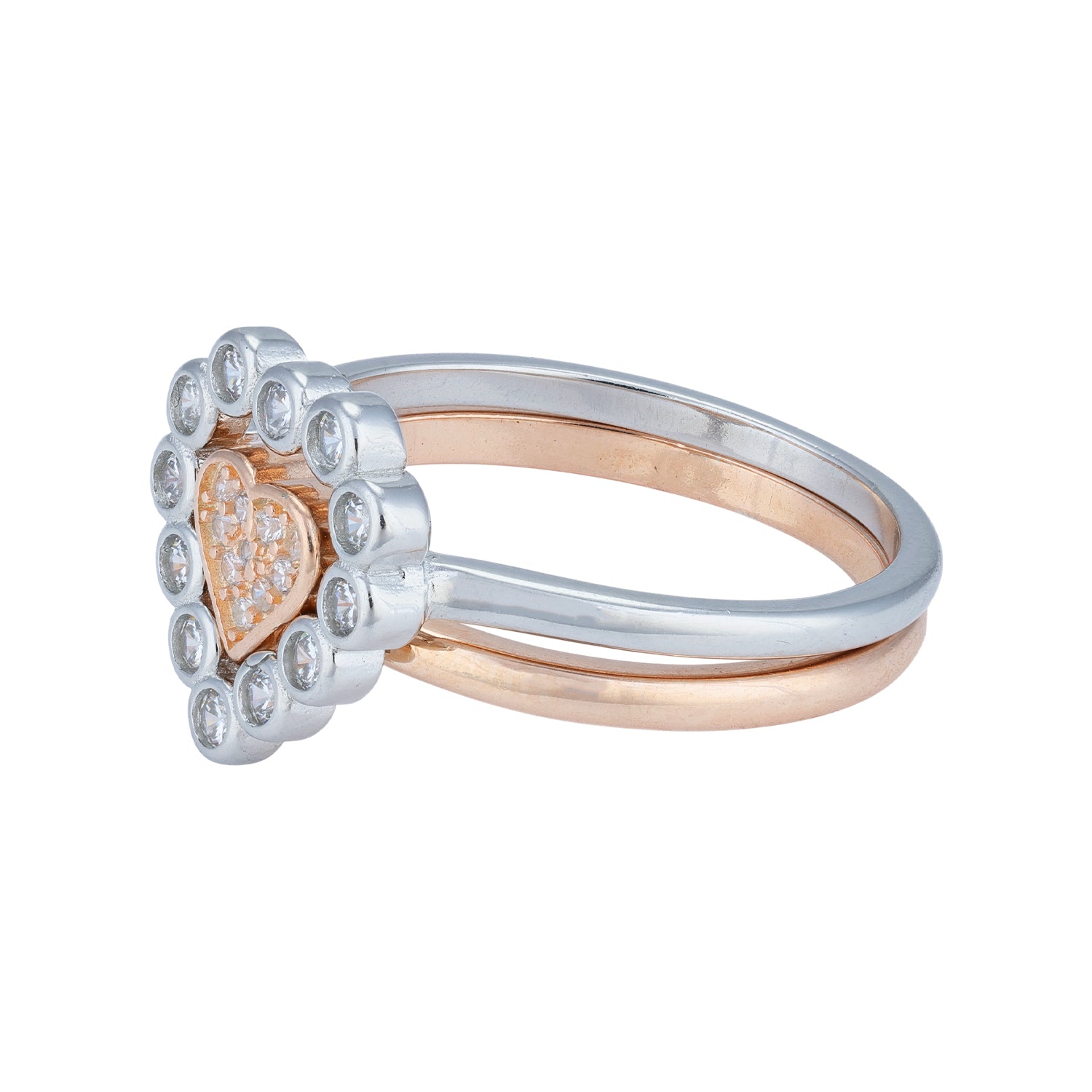 925 Sterling Silver Dual-Tone Diamond Heart Centerpiece Ring for Women