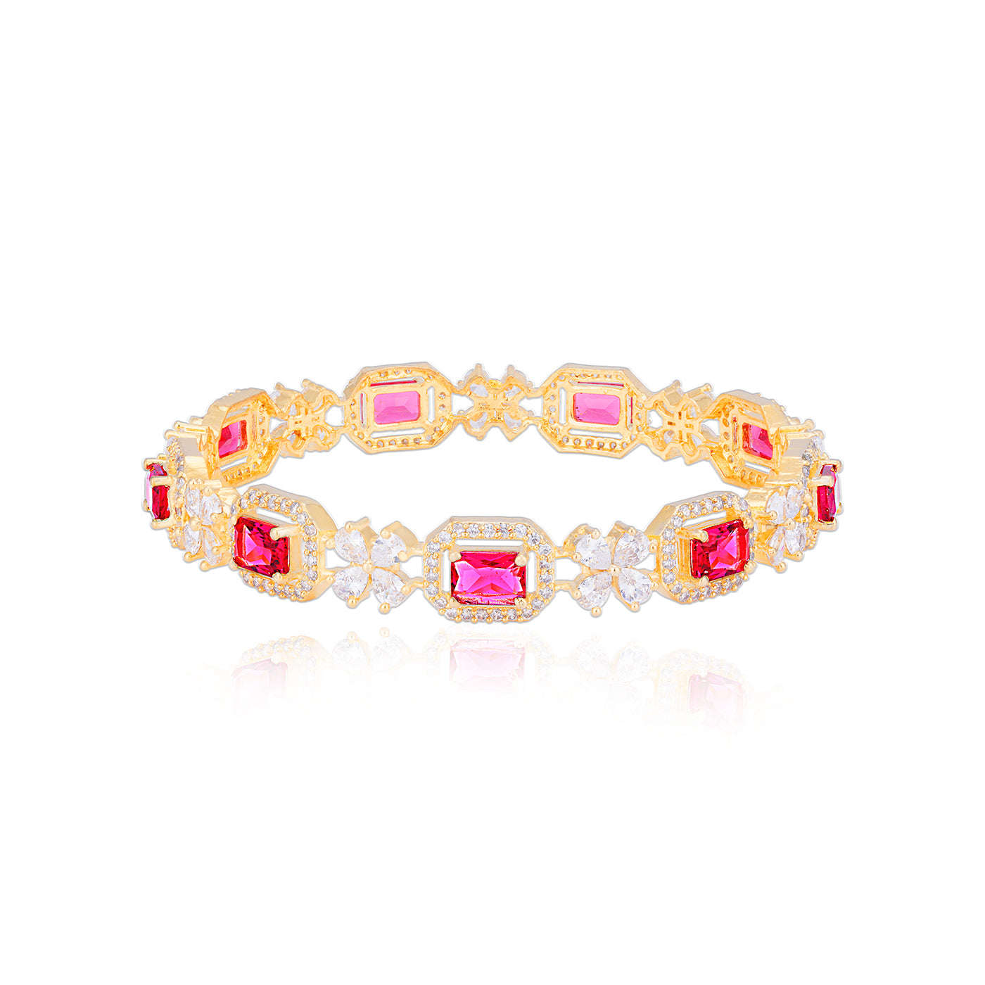 925 Sterling Silver Emerald-Cut Magenta Glam Bangles for Women