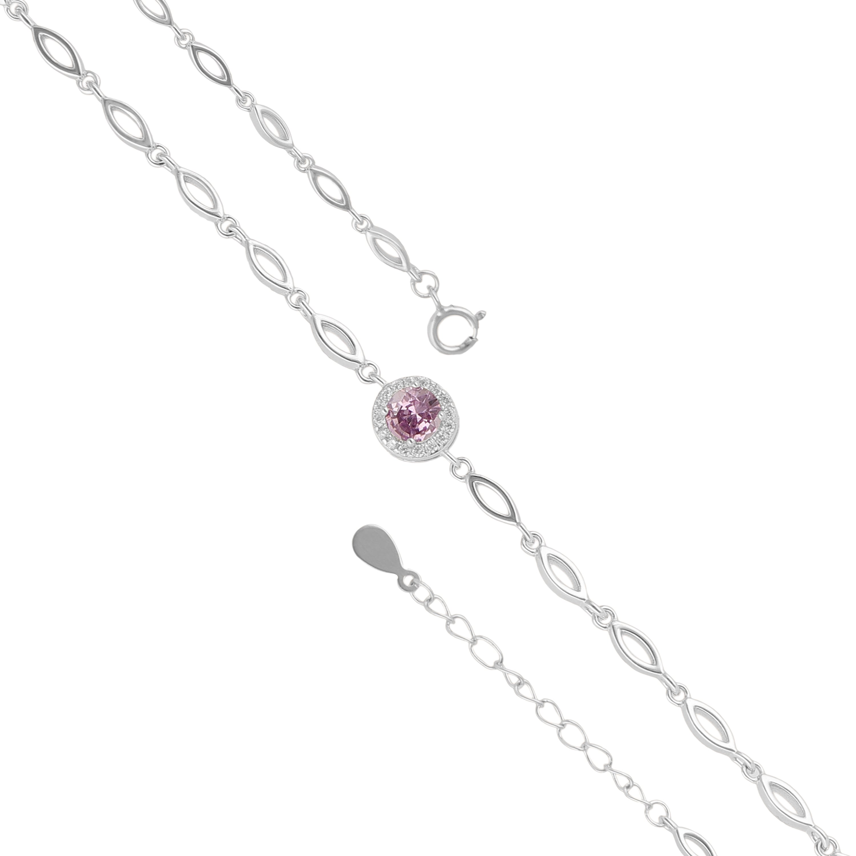 925 Sterling Silver February Month Circle Amethyst Birthstone Bracelet For Women
