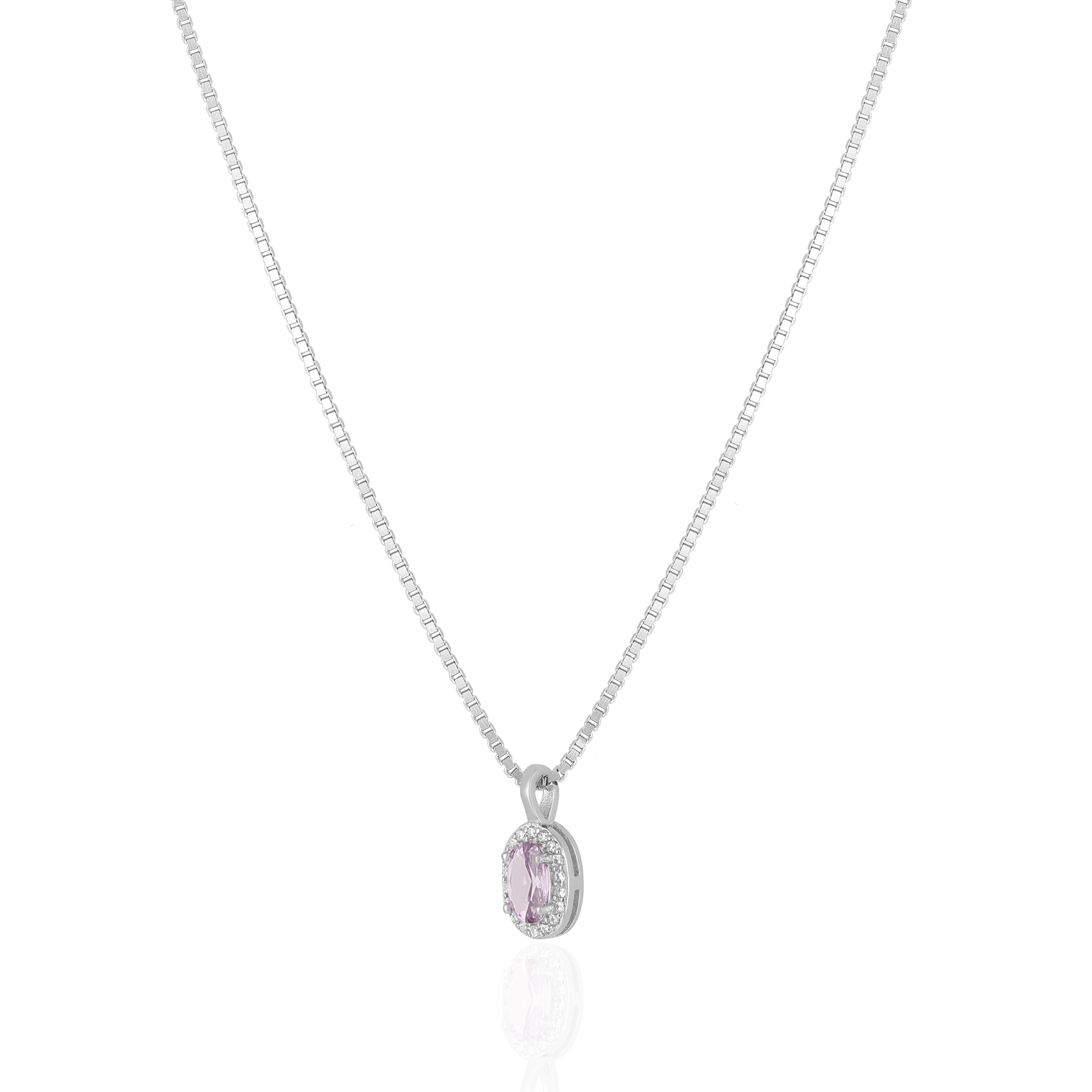 925 Sterling Silver February Month Circle Amethyst Birthstone Chain Pendant For Women