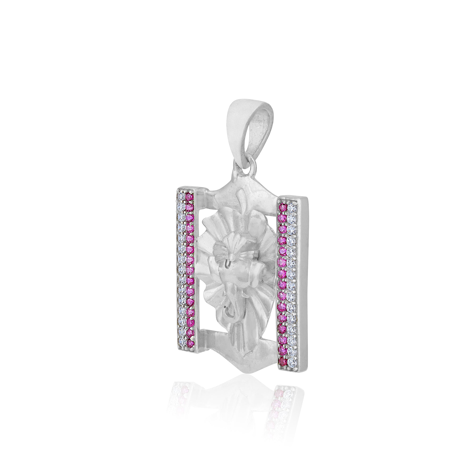 925 Sterling Silver Floral Ganesha Center Ruby Frame Rhodium Plated Pendant for Women