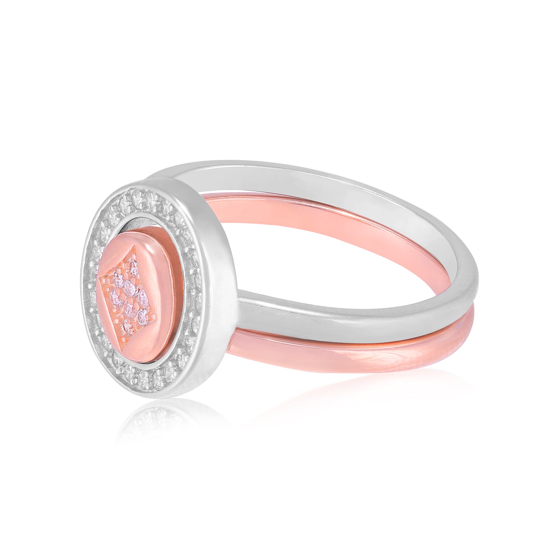 925 Sterling Silver Fusion Ovals Interlocking Rose Gold Rhodium Plated Twin-Wear Ring for Women