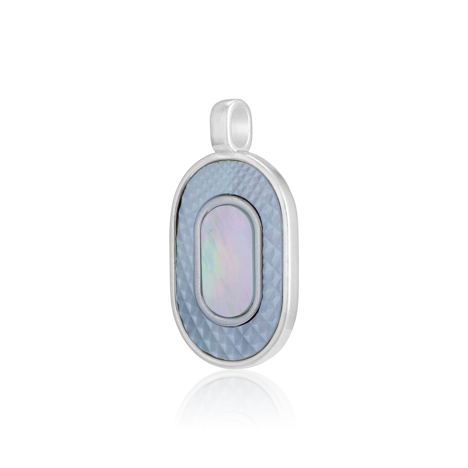 925 Sterling Silver Geometric Mother of Pearl Oval  Textured Frame Pendant for Women