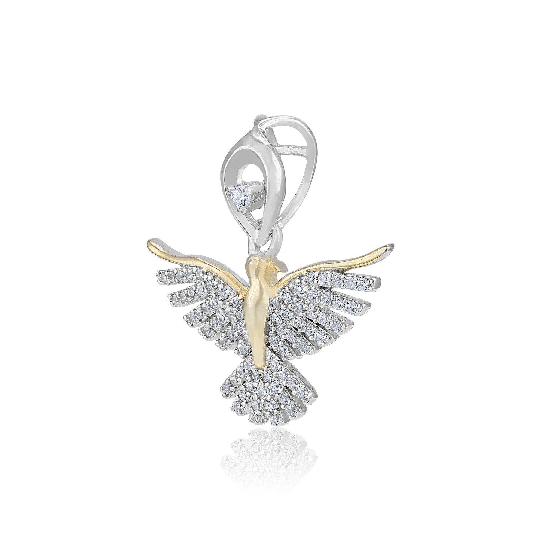 925 Sterling Silver Gold-Plated Feather Spread Flying Bird Pendant for Women