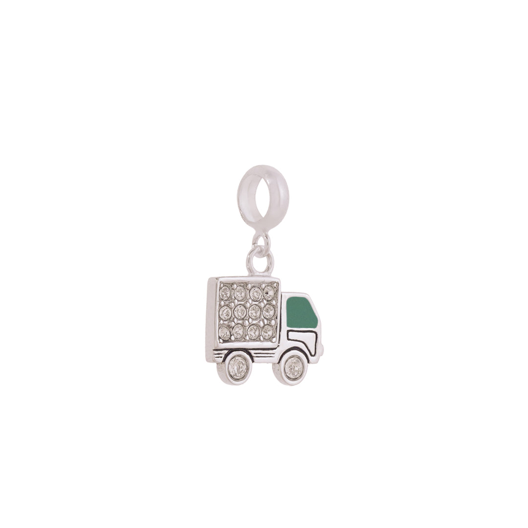 925 Sterling Silver Green Mini Truck Rhodium Plated Pendant For Kids