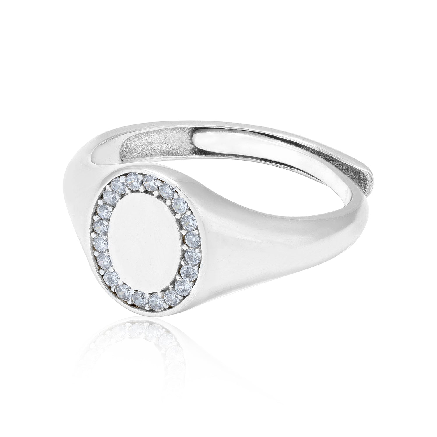 925 Sterling Silver Halo Oval Engravable Rhodium Plated Ring