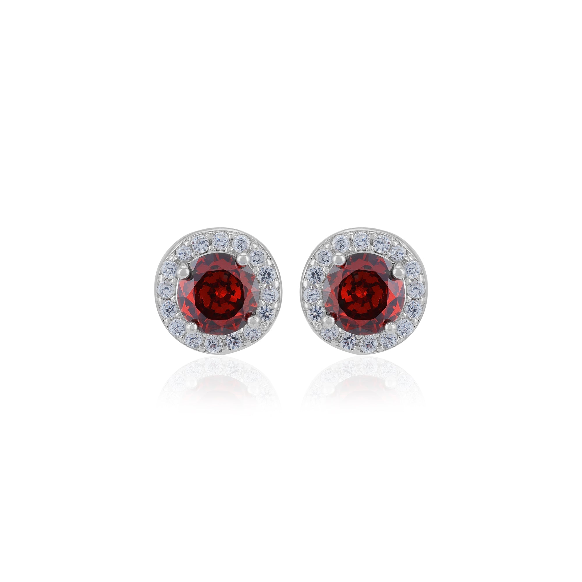 925 Sterling Silver January Month Red Circle Garnet Birthstone Stud For Women