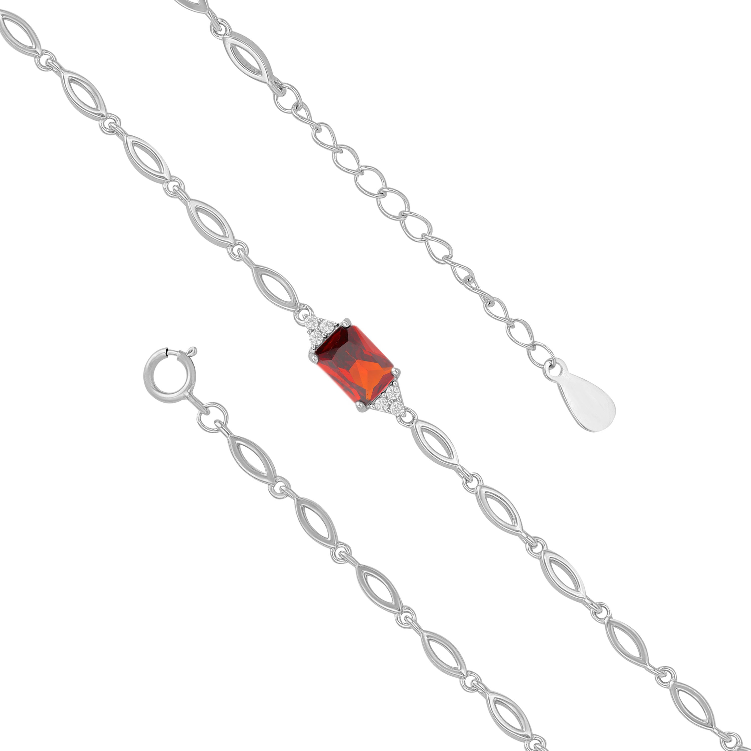 925 Sterling Silver January Month Square Red Garnet Birthstone Bracelet For Women