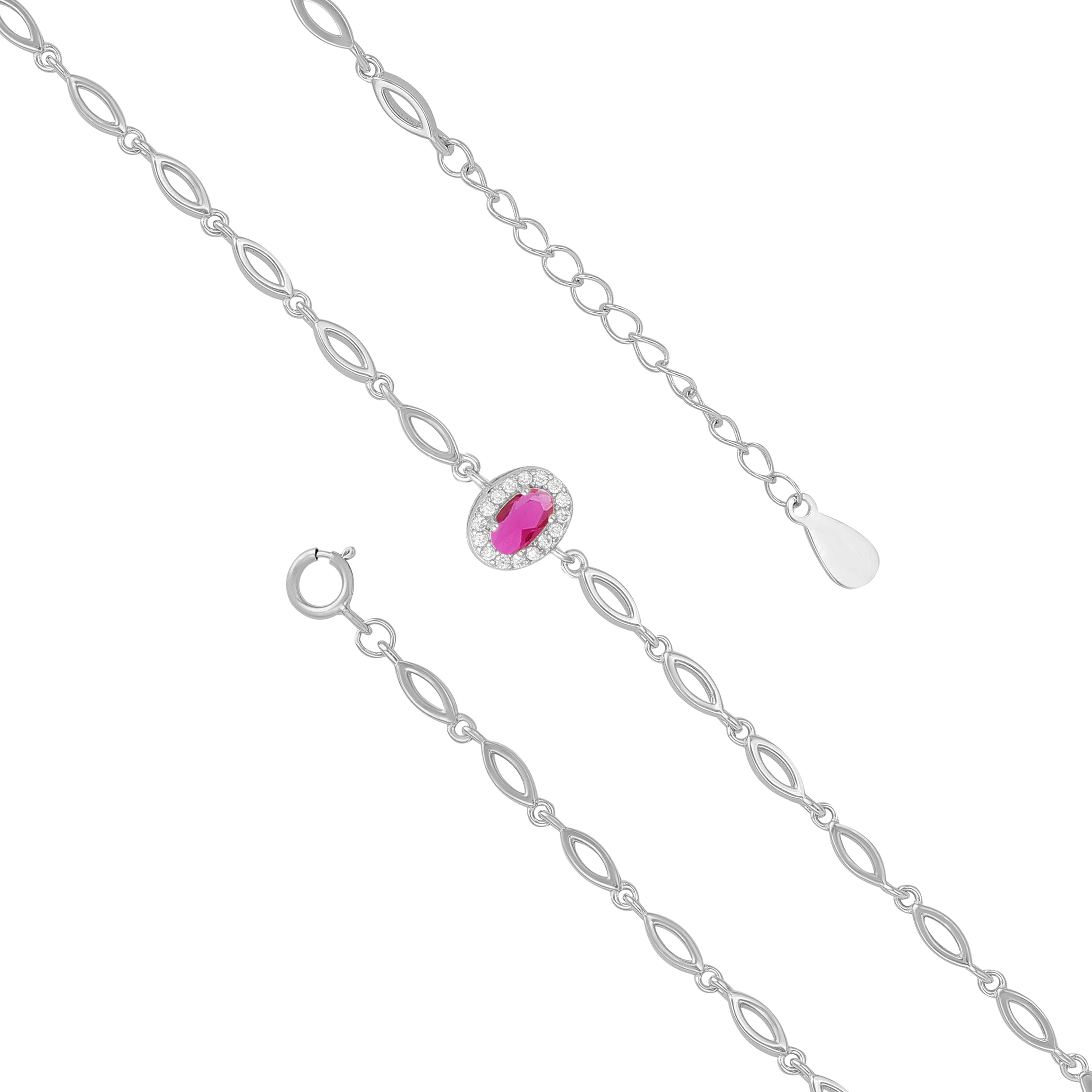 925 Sterling Silver July Month Oval Ruby Birthstone Bracelet For Women