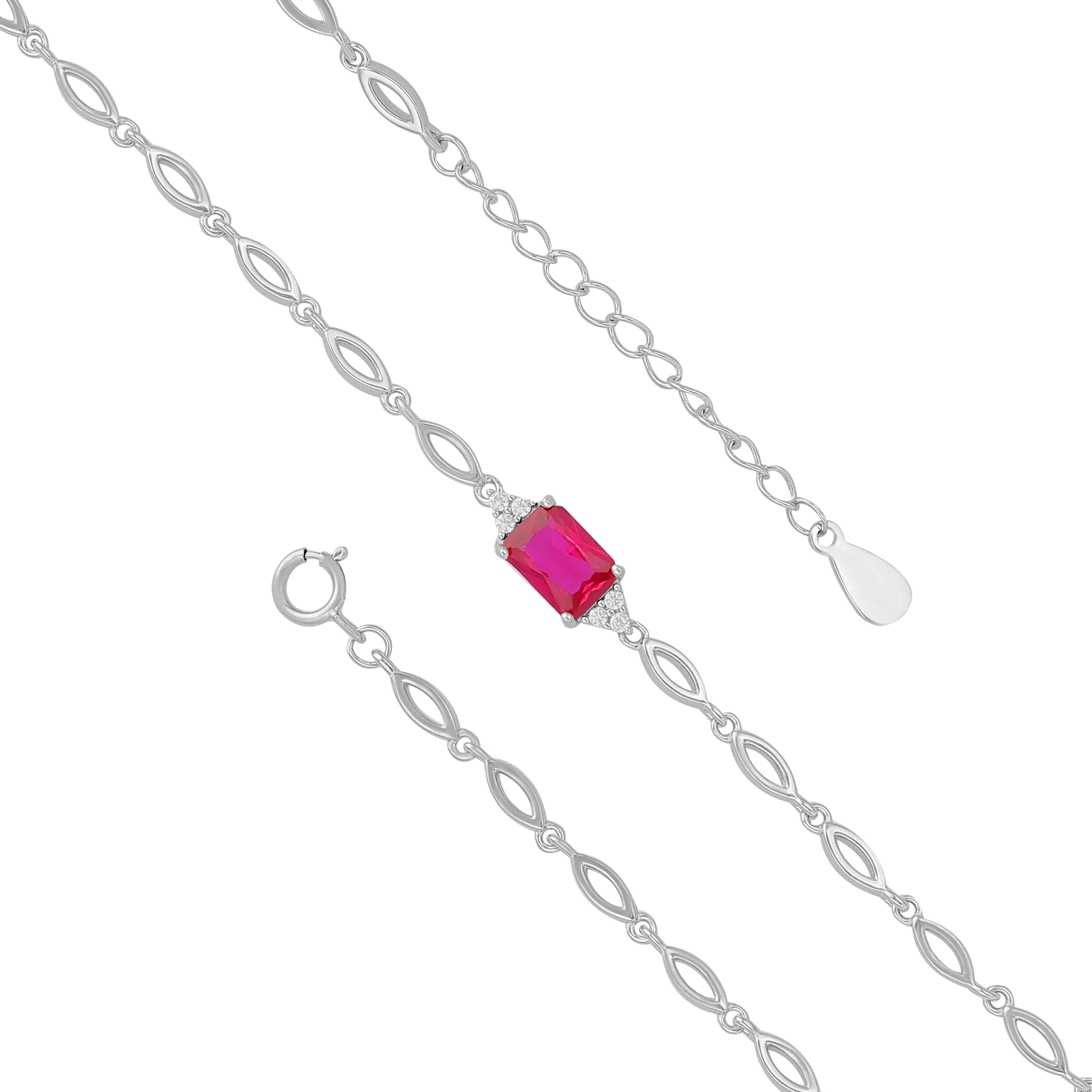 925 Sterling Silver July Month Square Ruby Birthstone Bracelet For Women