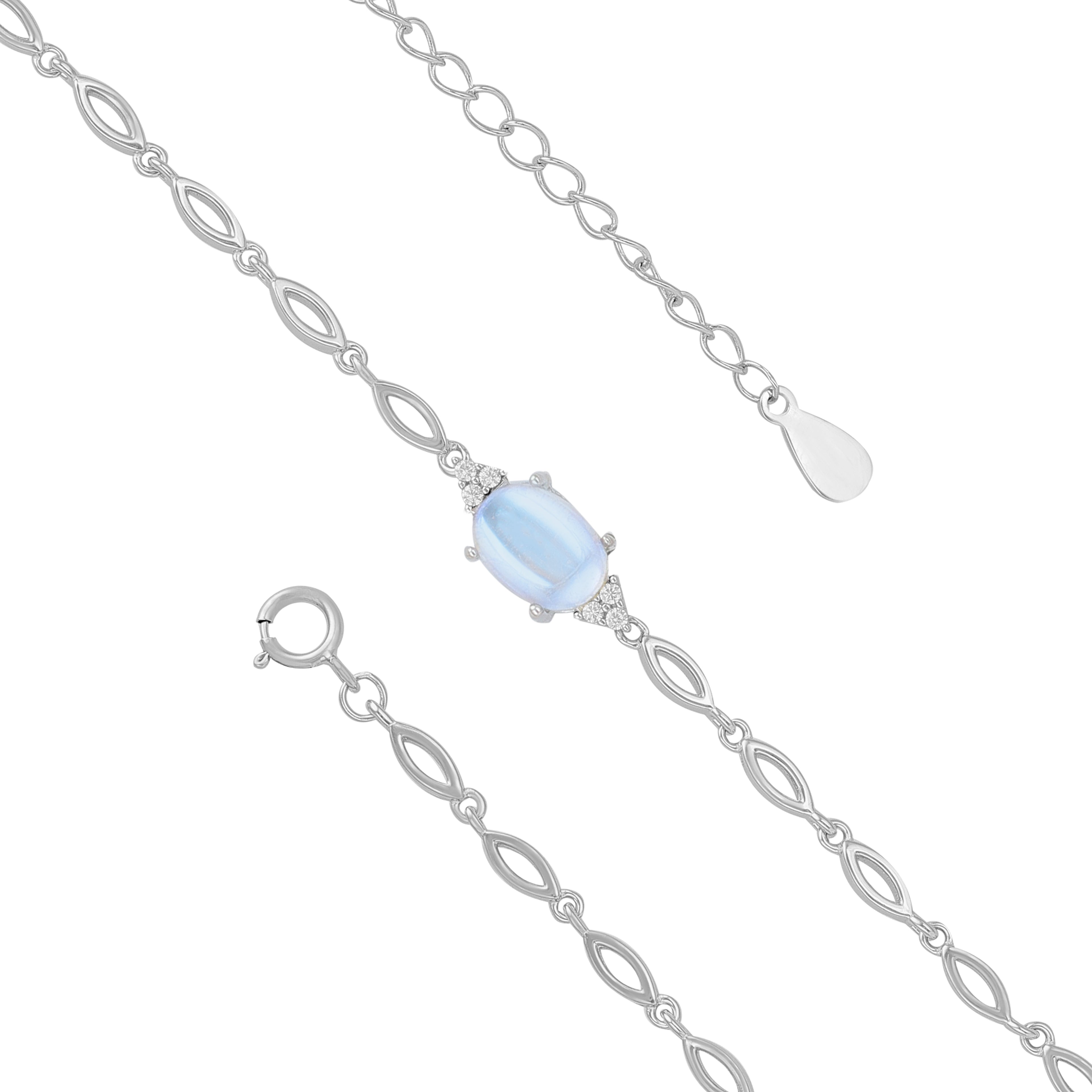 925 Sterling Silver June Month Sqaure Moonstone Birthstone Bracelet For Women