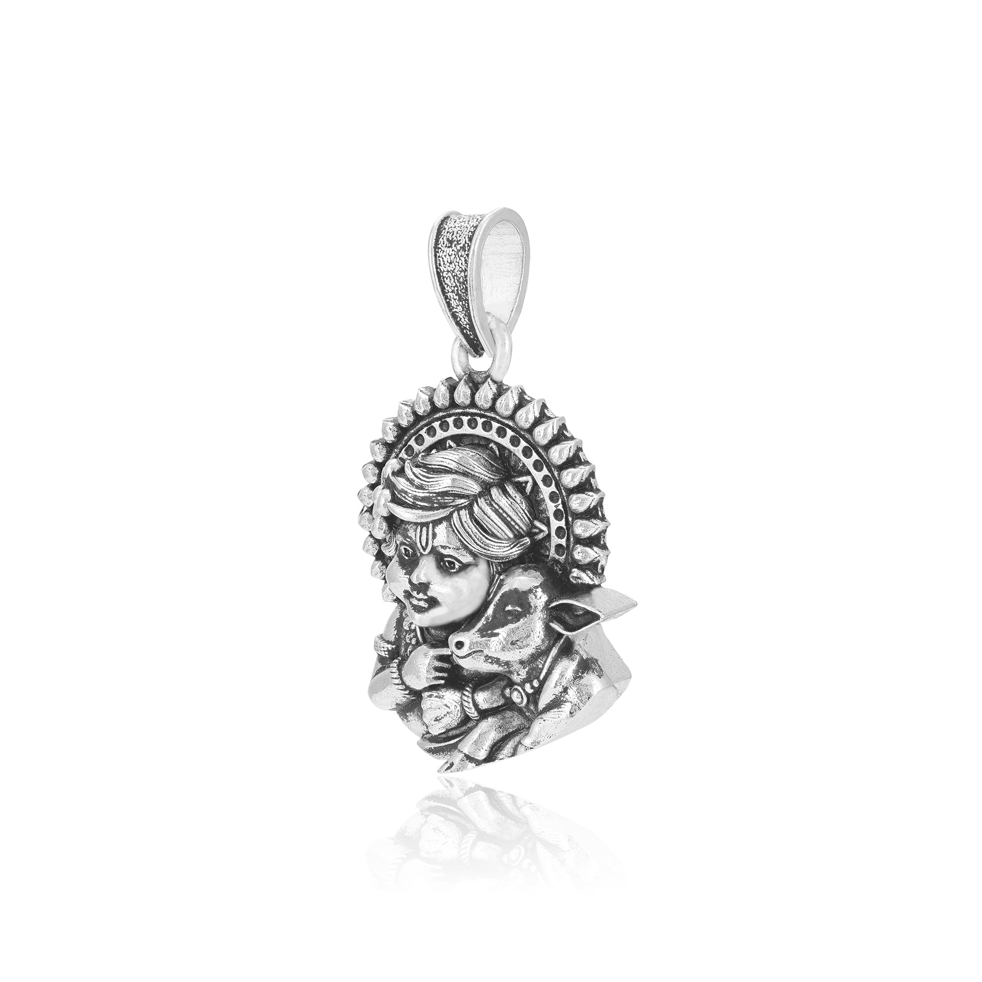 925 Sterling Silver Little Krishna with Cow Oxidised Pendants for Men & Women