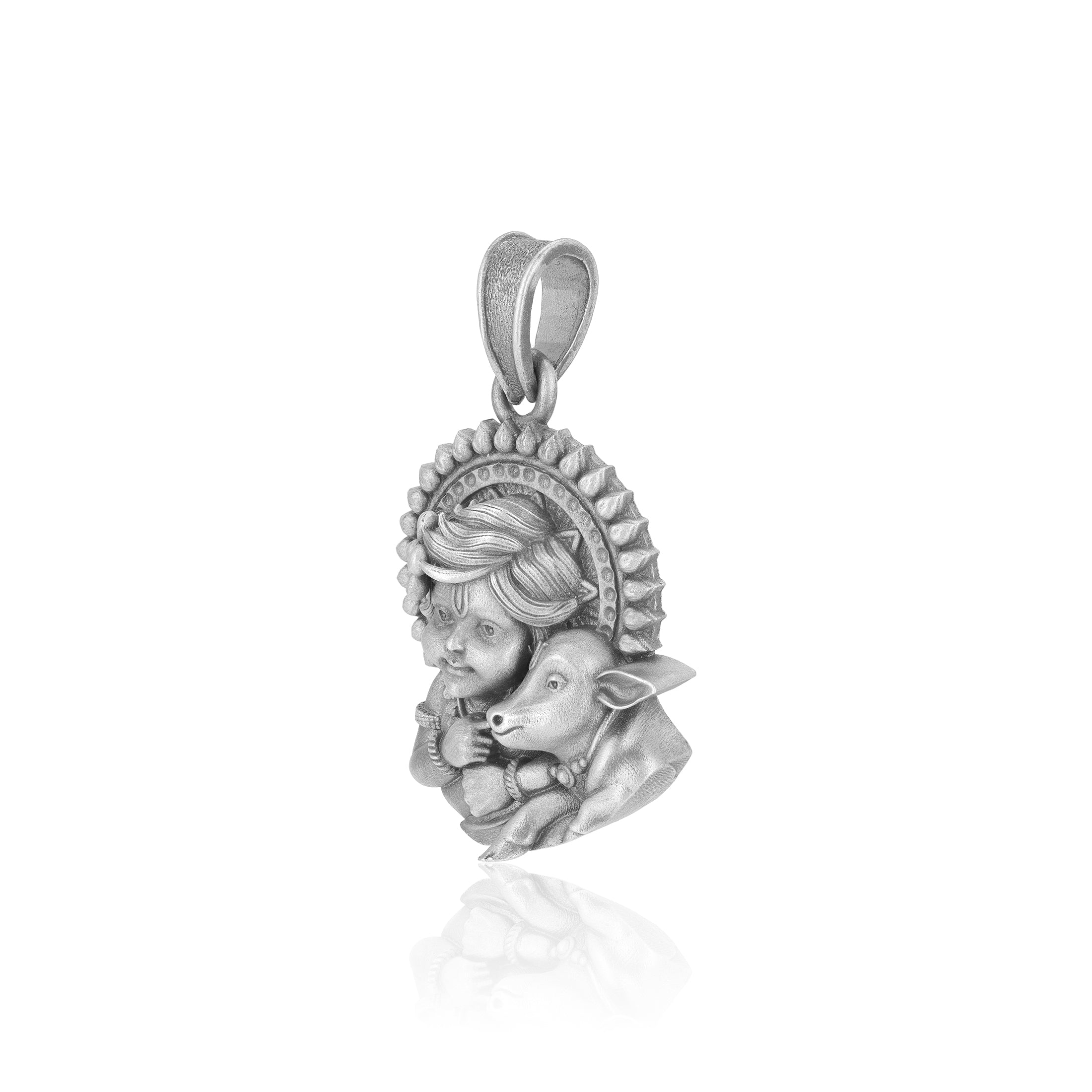 925 Sterling Silver Lord Little Krishna with Cow Oxidised Pendants for Men & Women