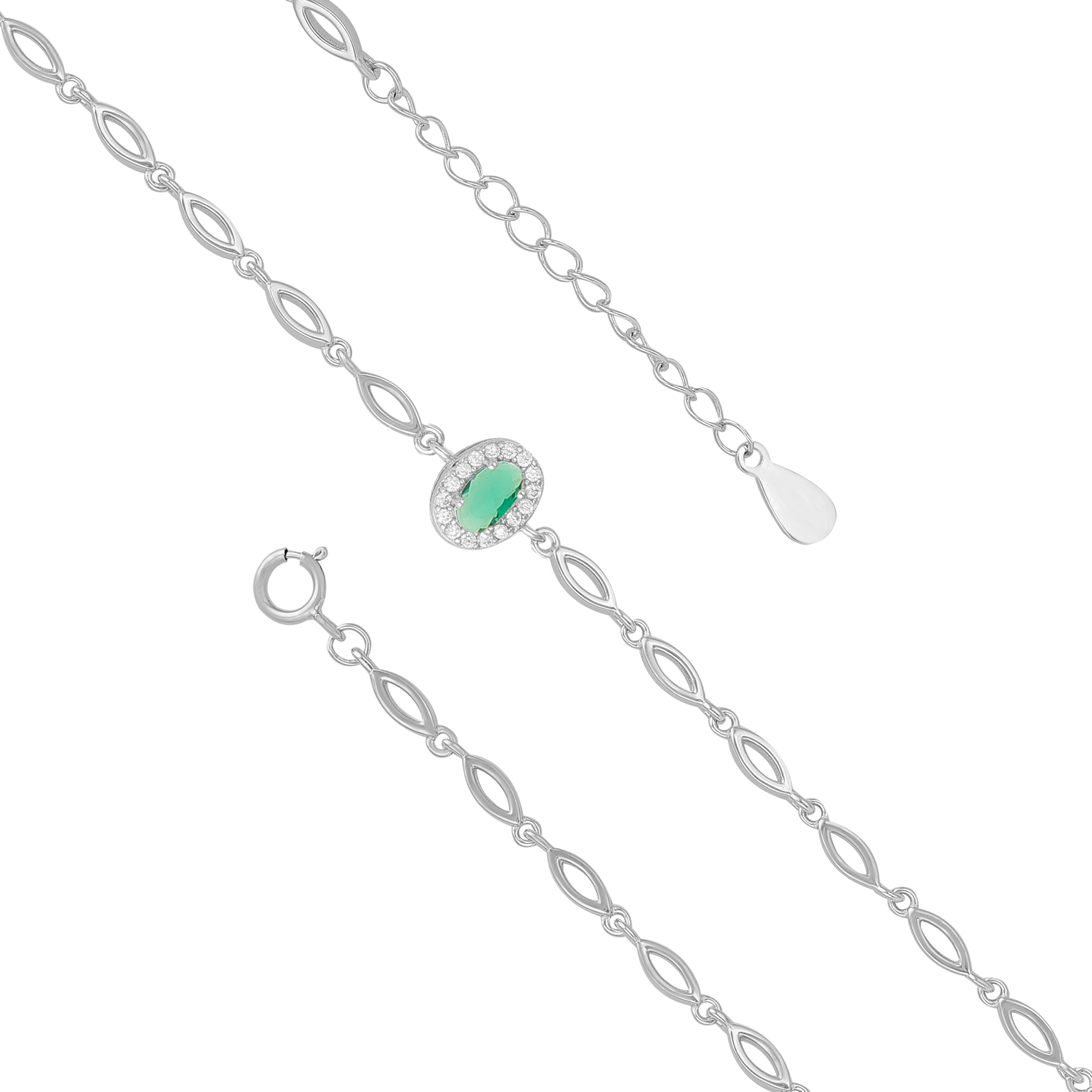 925 Sterling Silver May Month Oval Emerald Birthstone Bracelet For Women