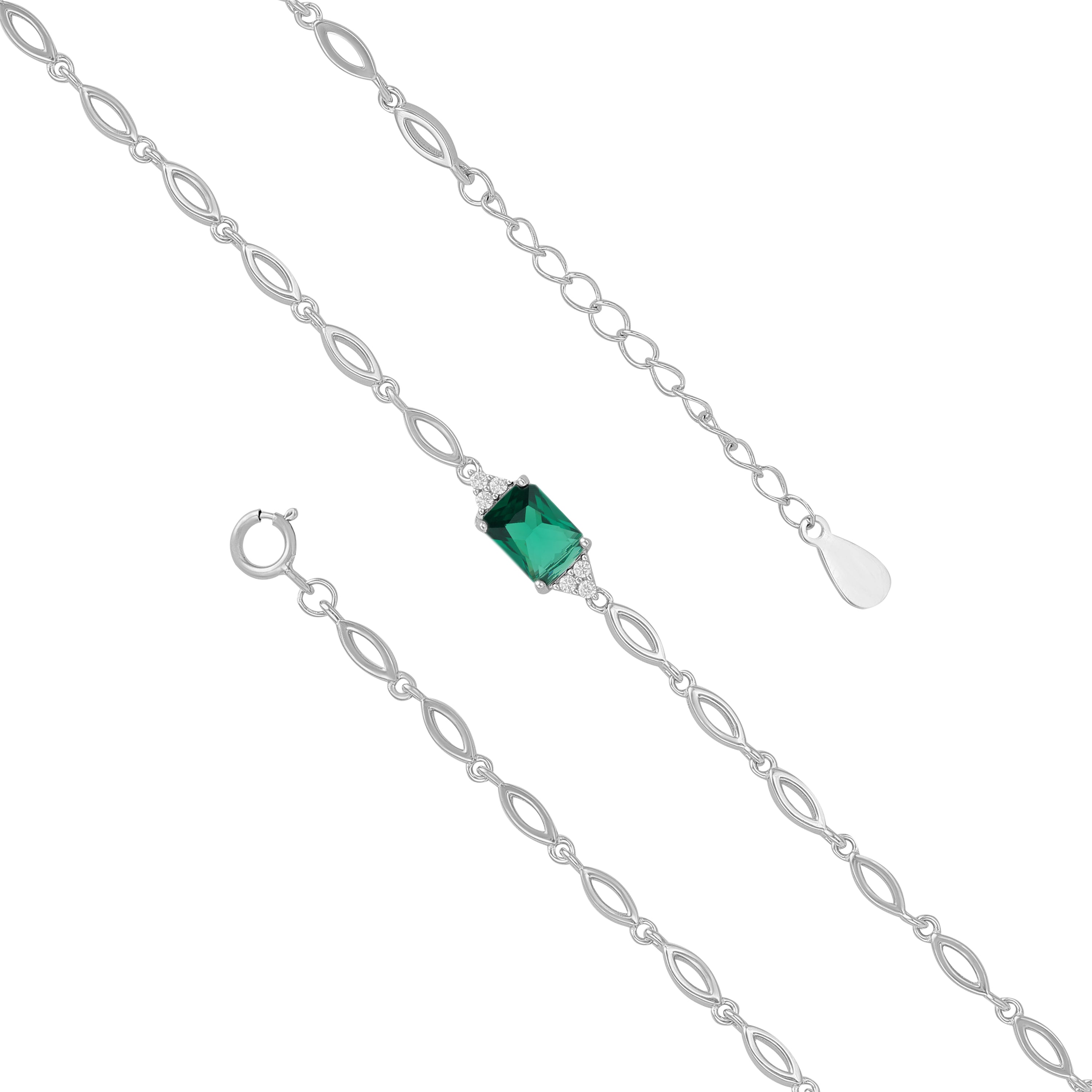 925 Sterling Silver May Month Square Emerald Birthstone Bracelet For Women