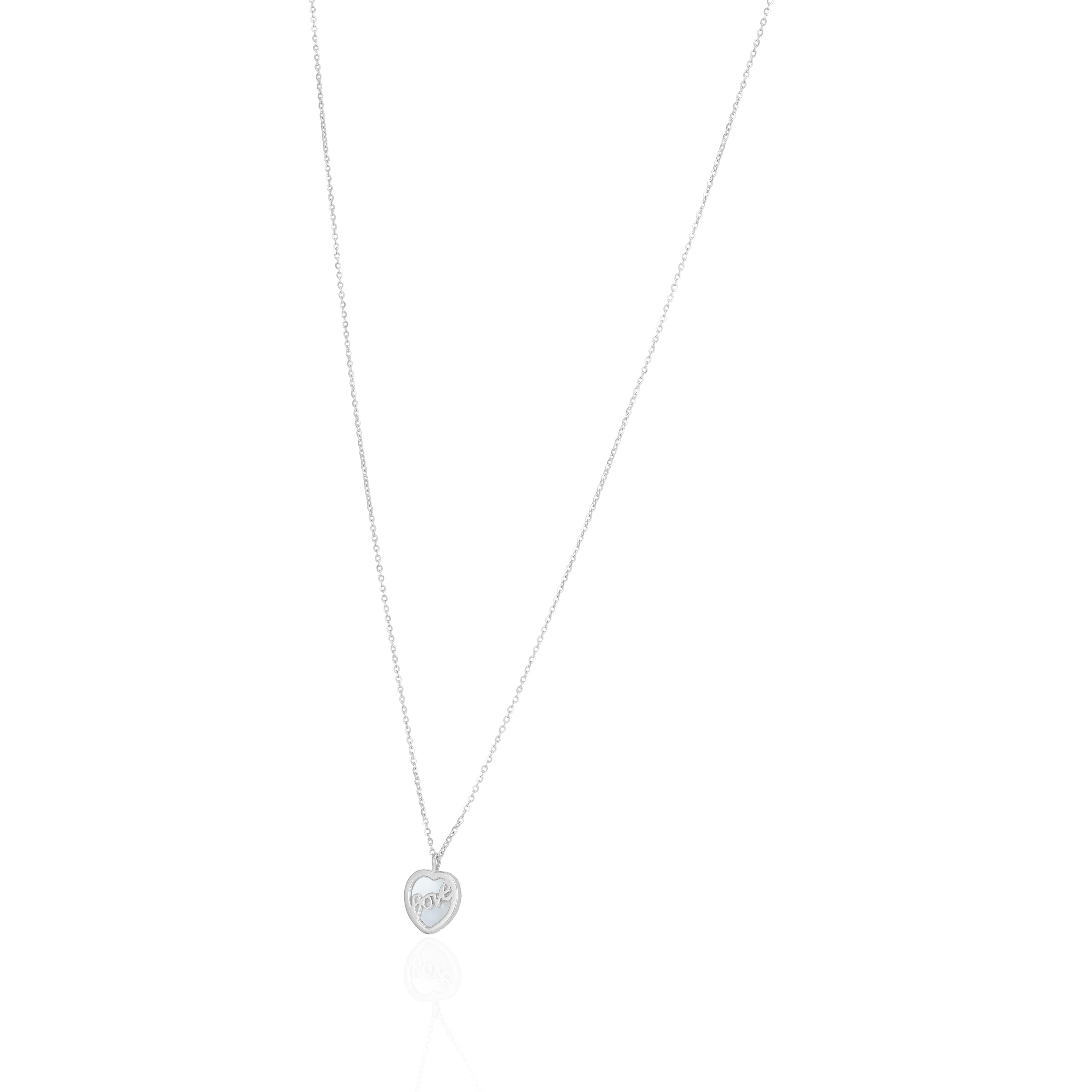 925 Sterling Silver Minimal Love Heart Frame Rhodium Plated Chain Pendant for Women