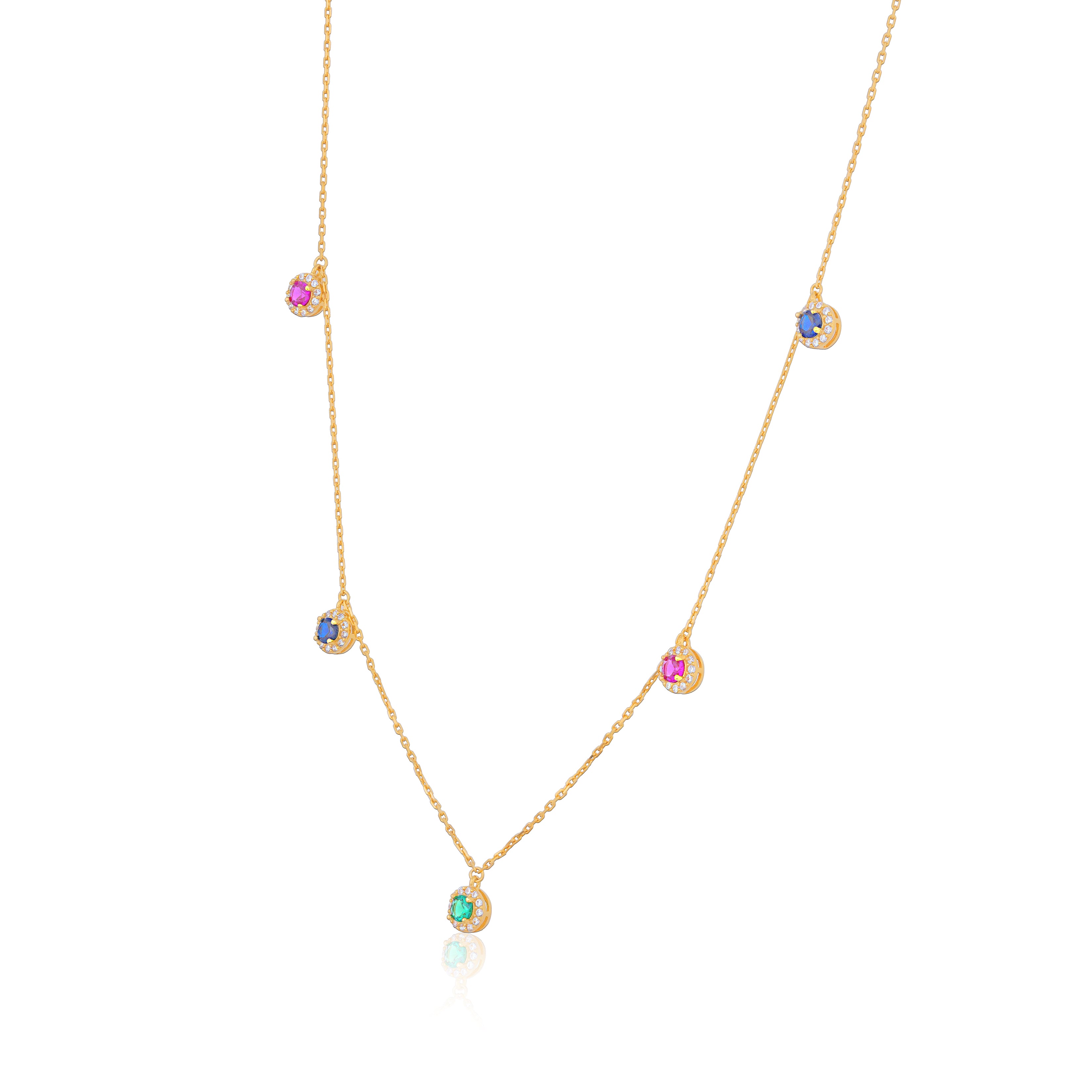 925 Sterling Silver Multicolour Circle Drops Gold Plated Necklace For Kids
