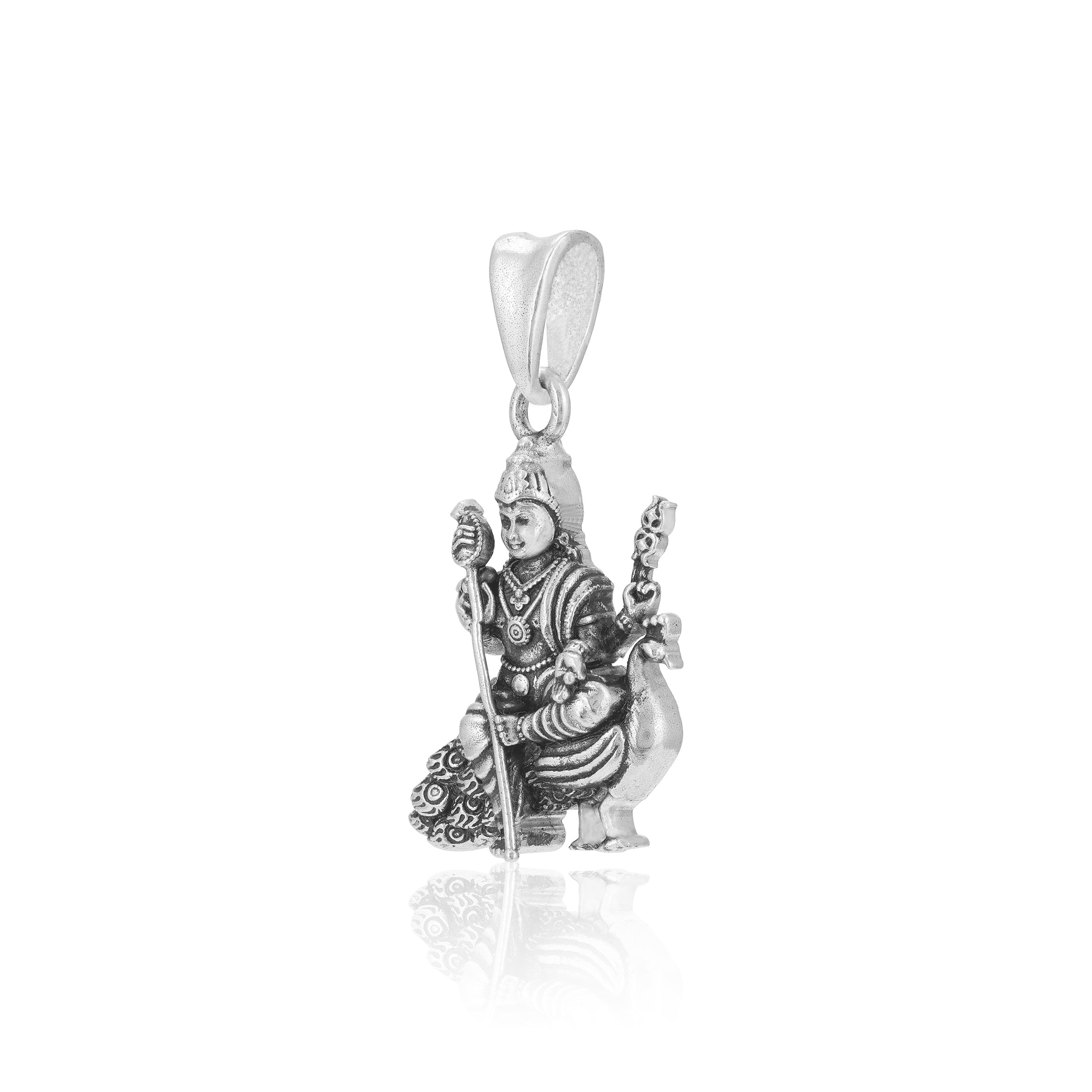 925 Sterling Silver Murugan with Peacock Oxidised Pendants for Men & Women