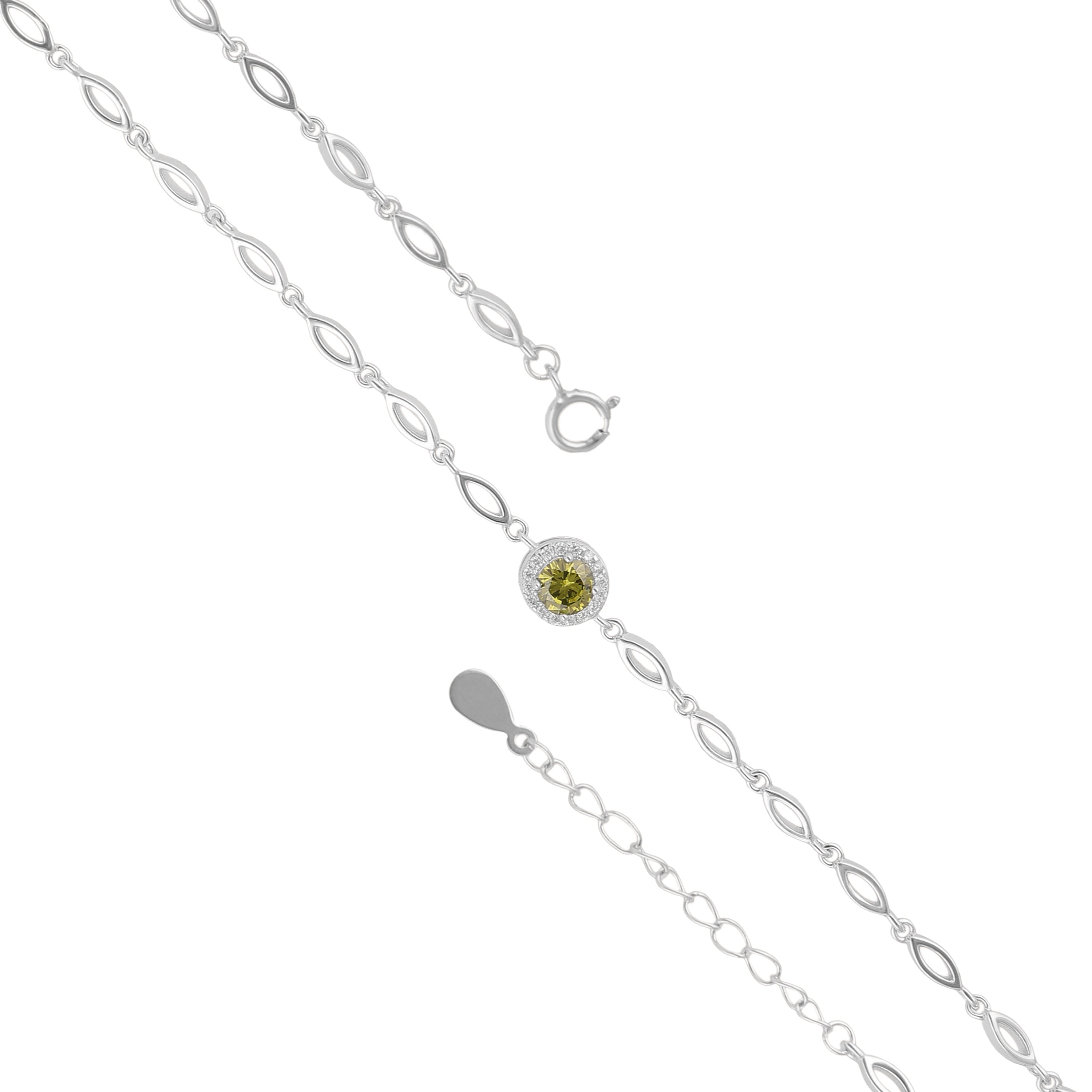 925 Sterling Silver November Month Circle Peridot Birthstone Bracelet For Women
