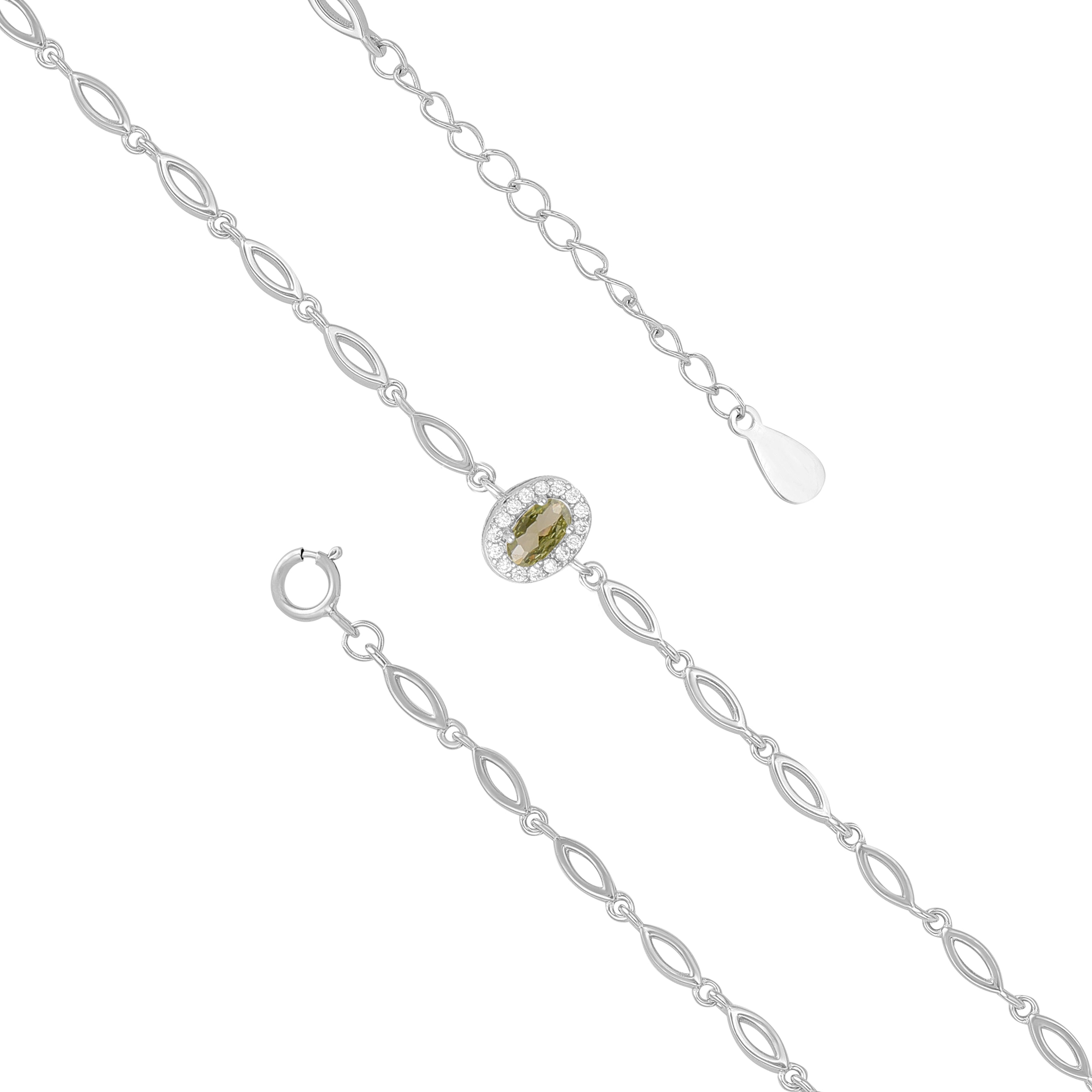 925 Sterling Silver November Month Oval Peridot Birthstone Bracelet For Women
