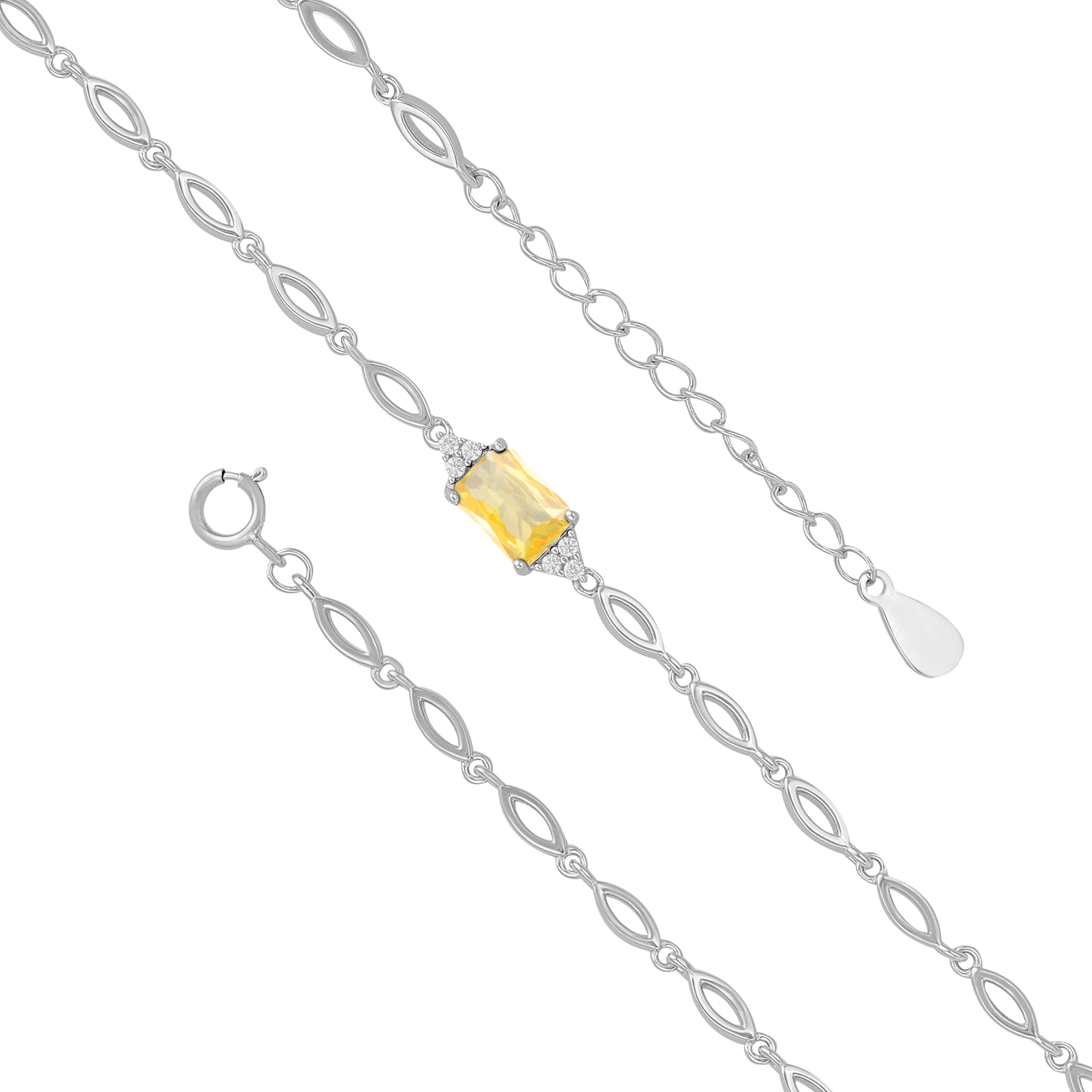 925 Sterling Silver November Month Square Citrine Birthstone Bracelet For Women