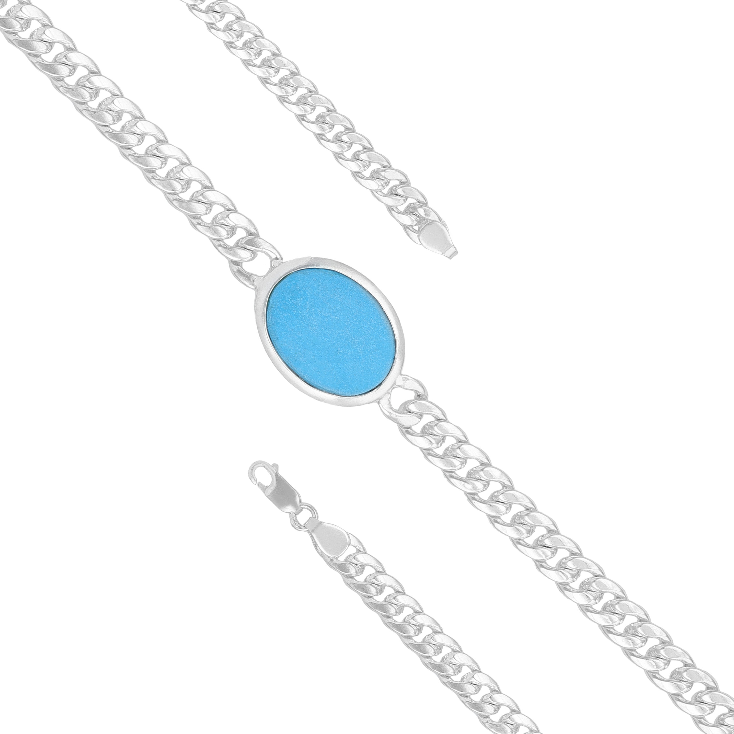 925 Sterling Silver Ocean Soul Turquoise Link Rhodium Plated Bracelet for Men