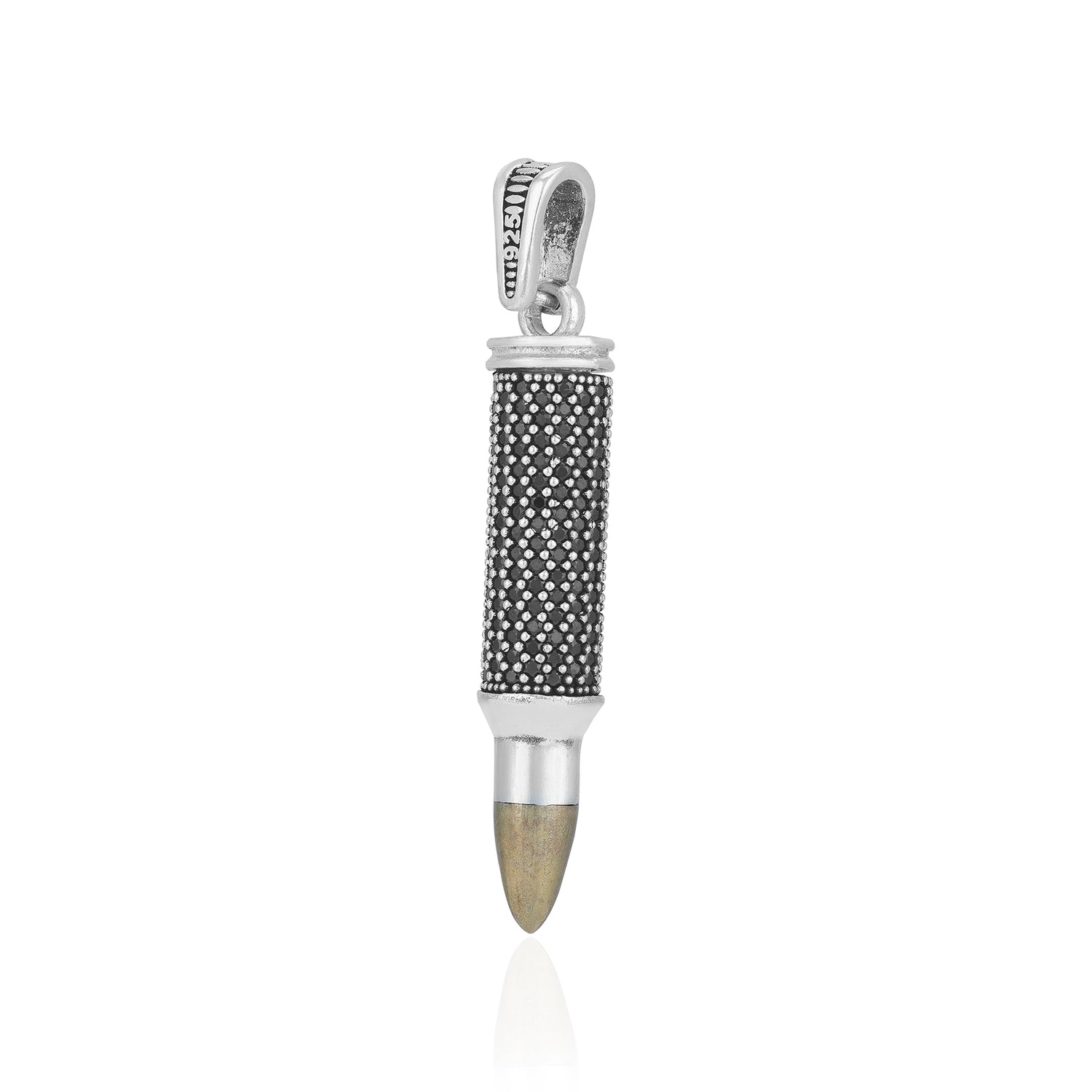 925 Sterling Silver Onyx Firebolt Bullet Pendant for Men