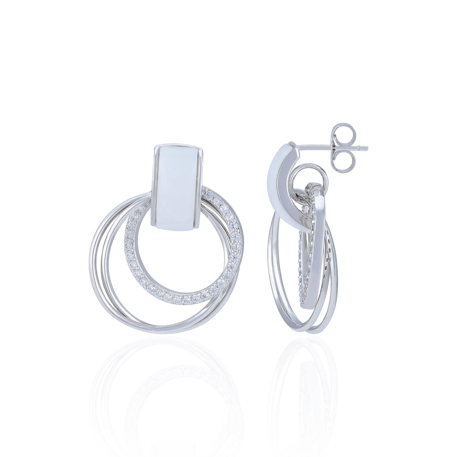 Silver hoop earrings on a white background