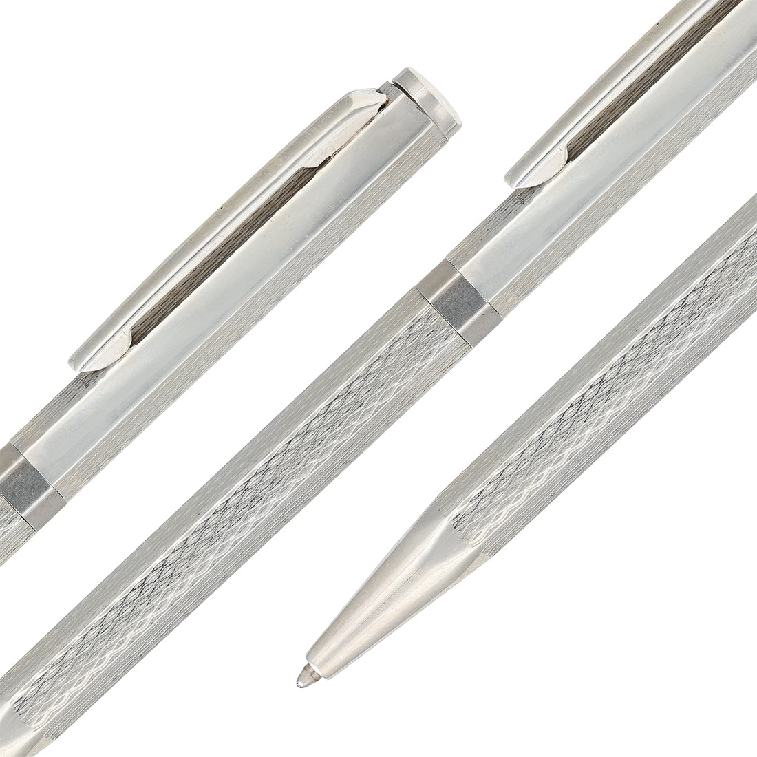 925 Sterling Silver Precision-Cut Diamond Mesh Textured Writing Pen for Men