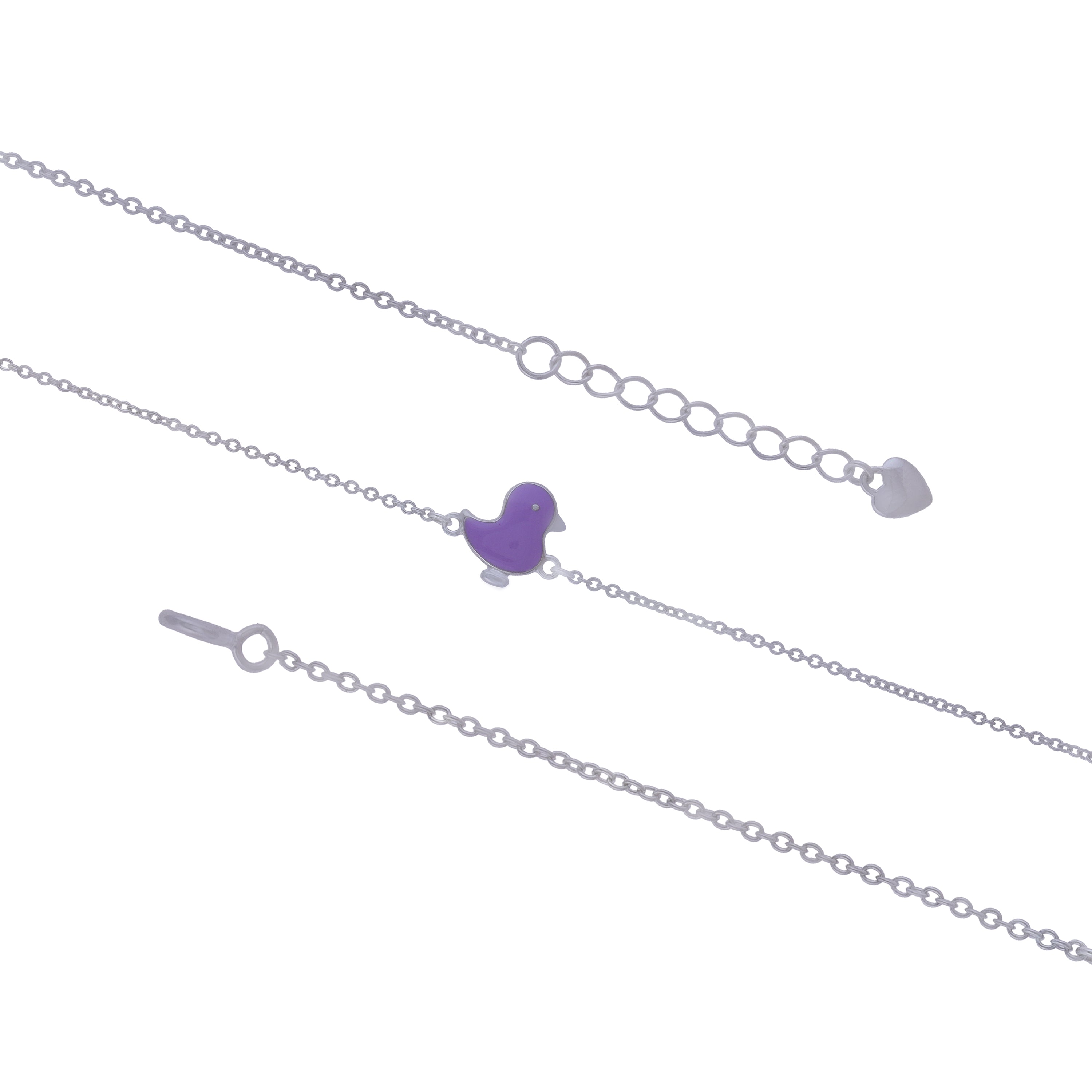 925 Sterling Silver Rhodium Plated Cute Purple Birdie Bracelet For Kids