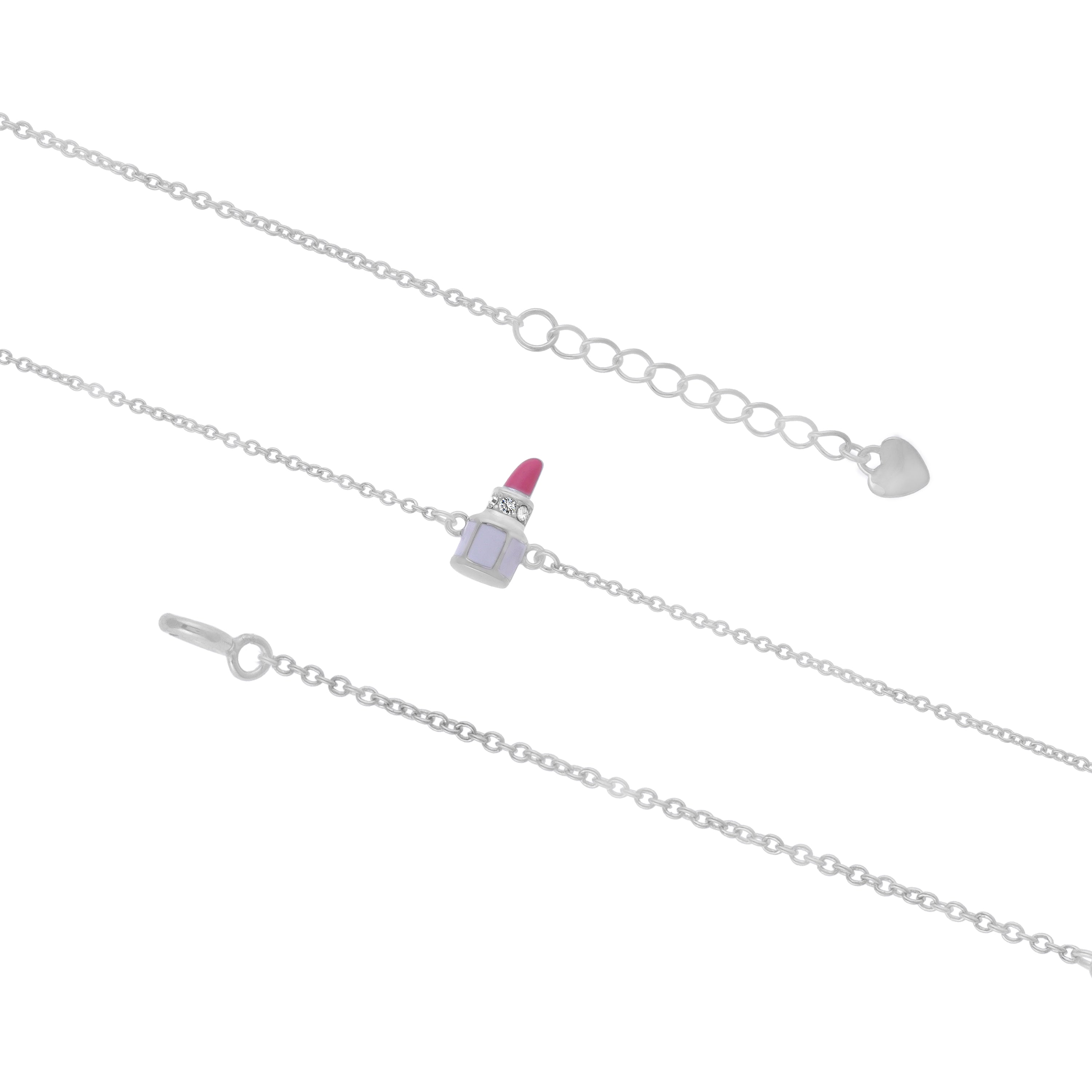 925 Sterling Silver Rhodium Plated Glossy Lipstick Bracelet For Kids