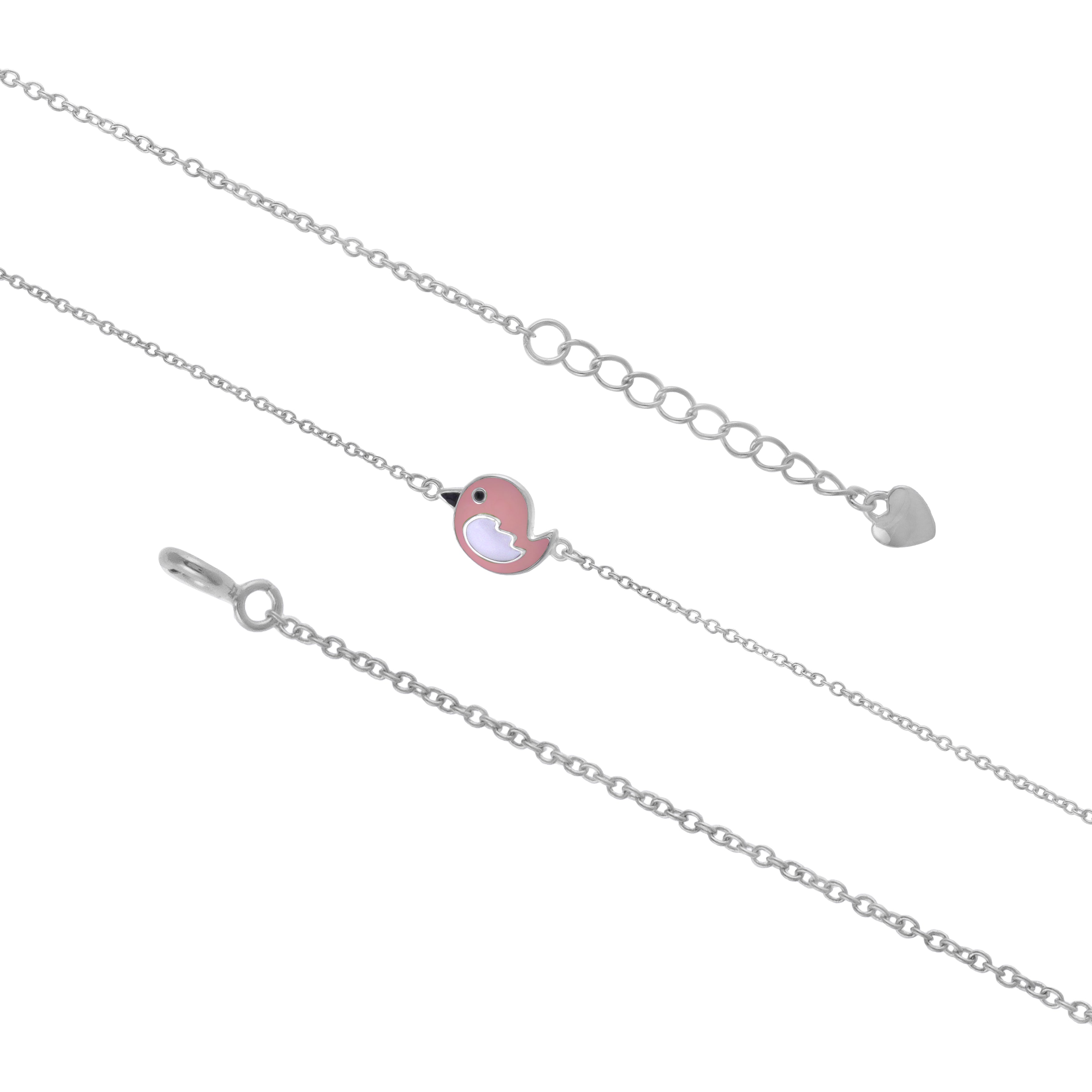 925 Sterling Silver Rhodium Plated Peach Pink Bird Bracelet For Kids
