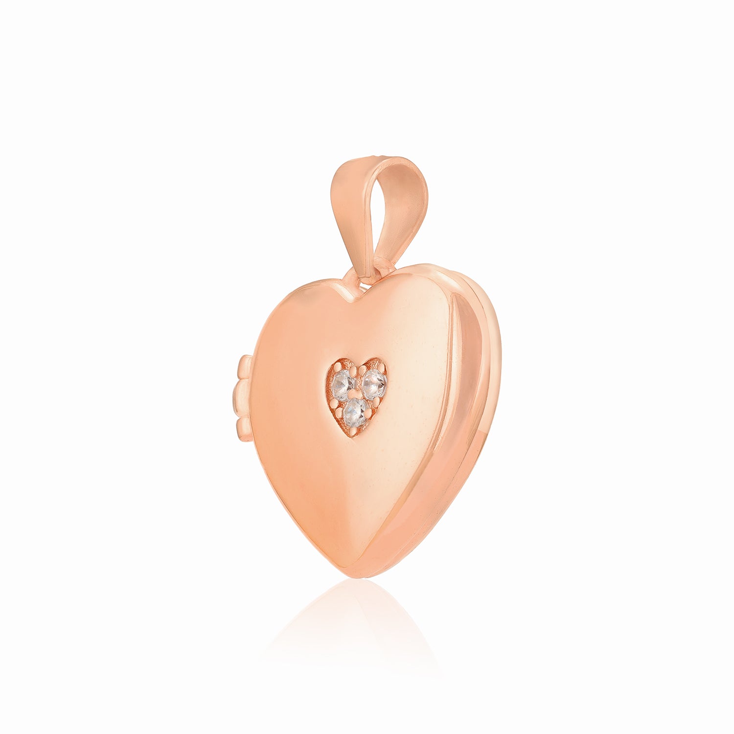 925 Sterling Silver Rose Gold Platted Triple Stone Heart For Women