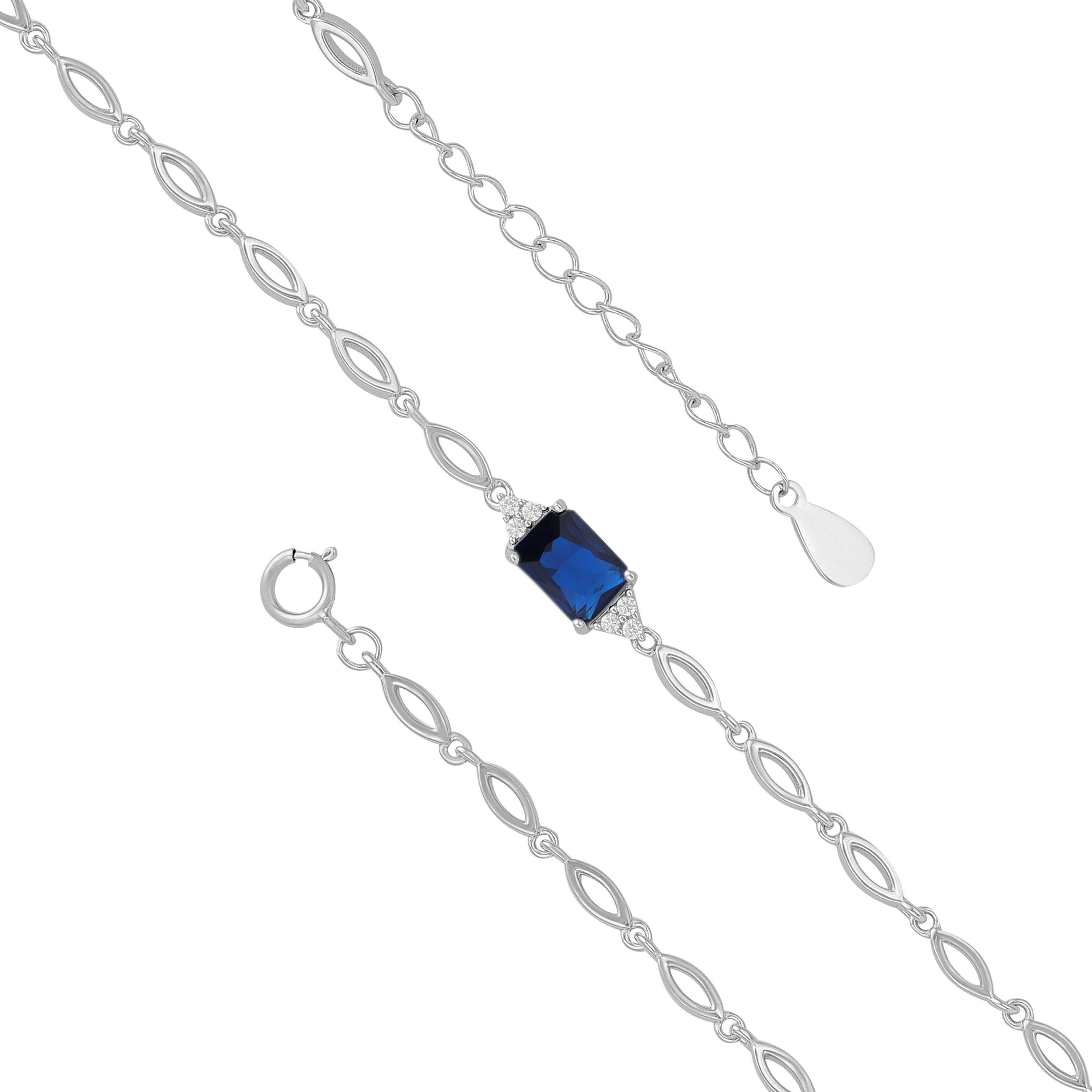 925 Sterling Silver September Month Square Blue Sapphire Birthstone Bracelet For Women