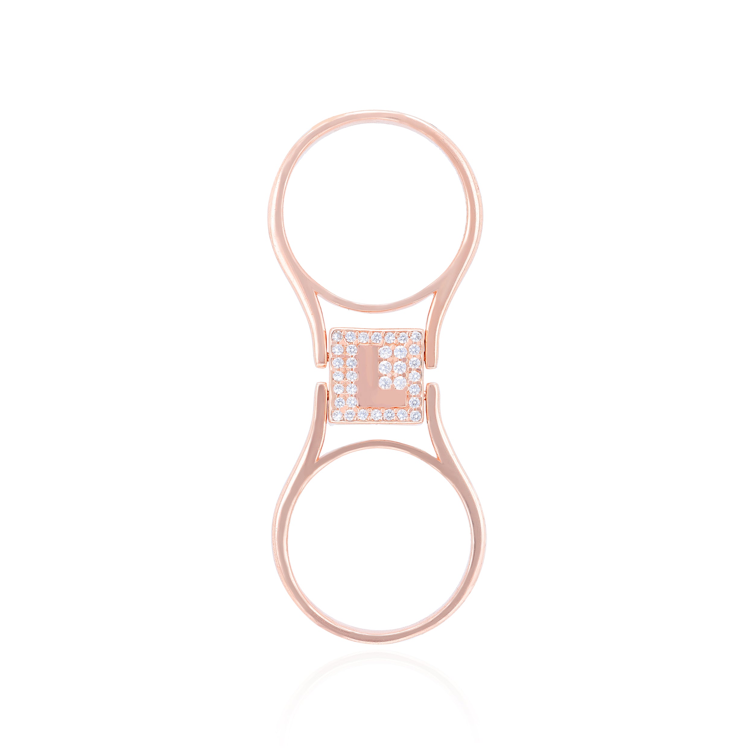 925 Sterling Silver Solitaire Twist L Initial Rose Gold Plated Ring for Women