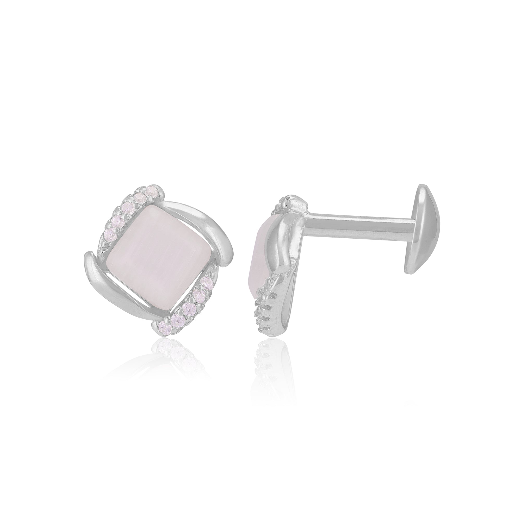 925 Sterling Silver Square Shape Two Sides Stoned Earrings For Women