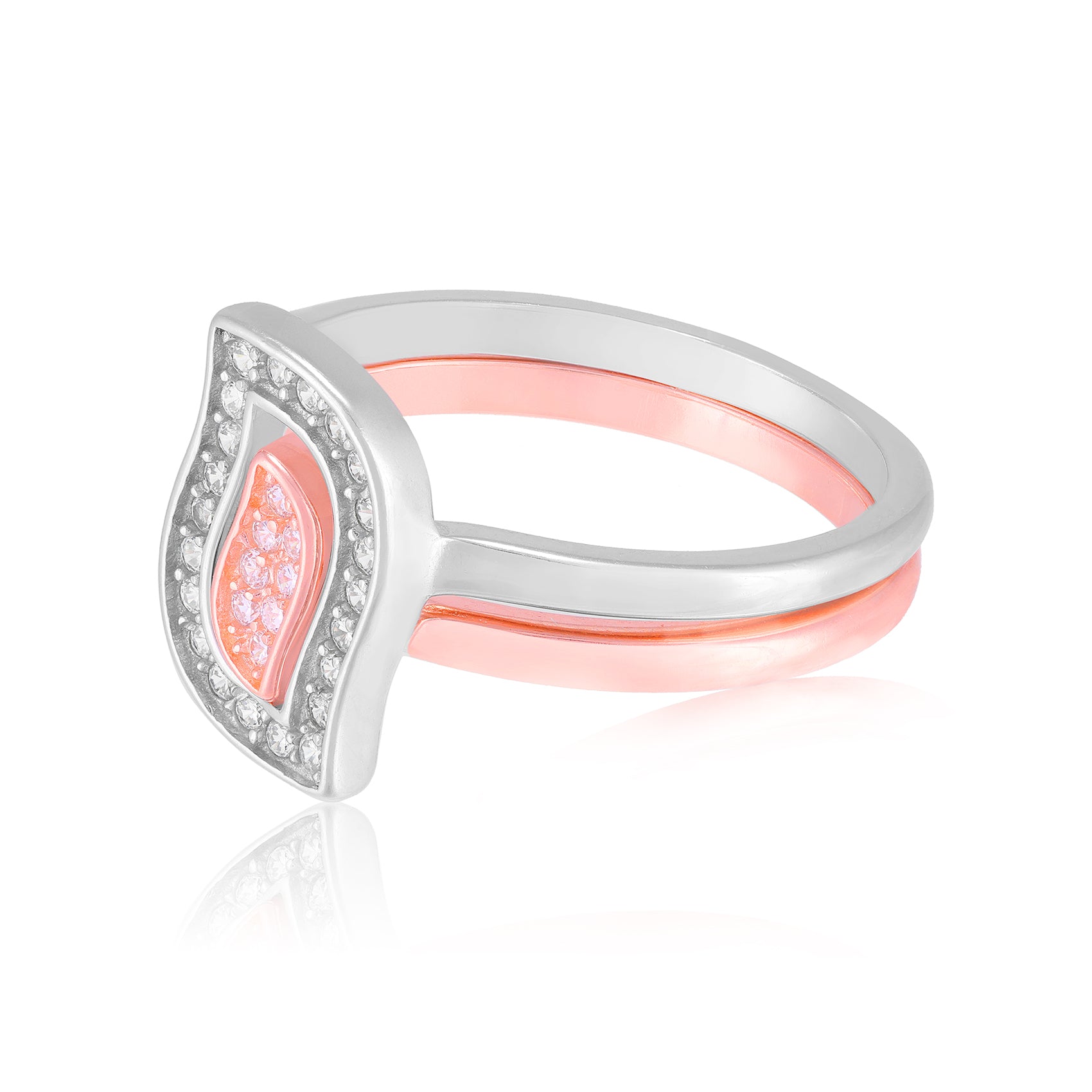 925 Sterling Silver Swaying Leaf Statement Rose Gold Rhodium Plated Ring for Women
