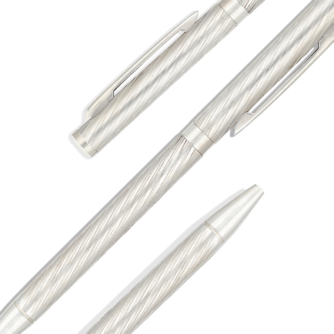 925 Sterling Silver Textured Diagonal Wave Twist Executive Writing Pen for Men