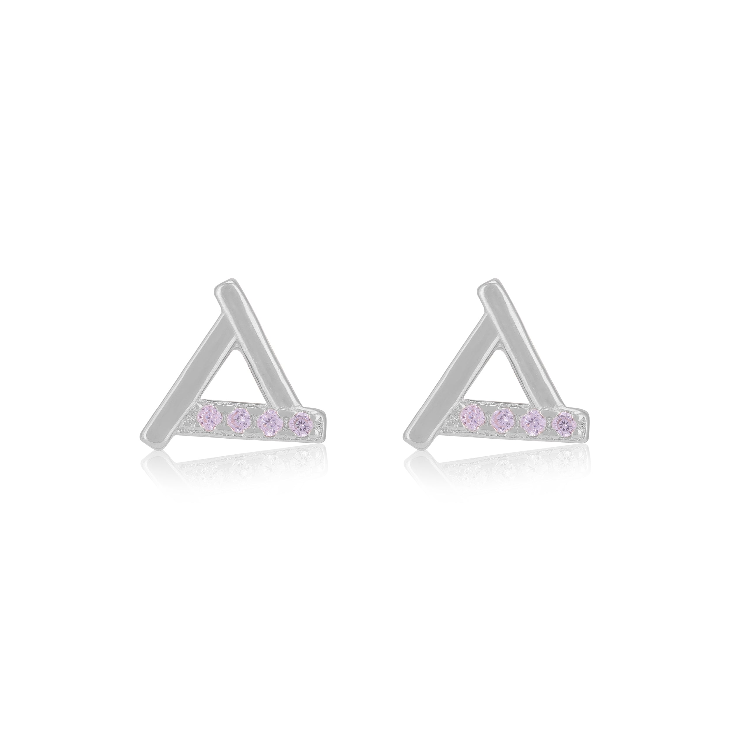 925 Sterling Silver Triangular shape One Side Stoned Earrings For Women