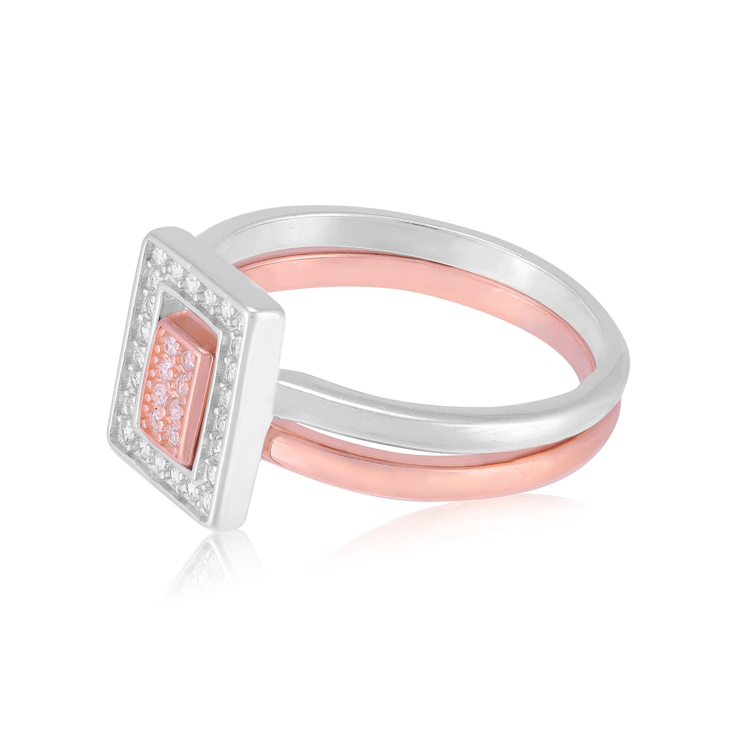 925 Sterling Silver Twin Tone Regal Rectangle Statement Ring for Women