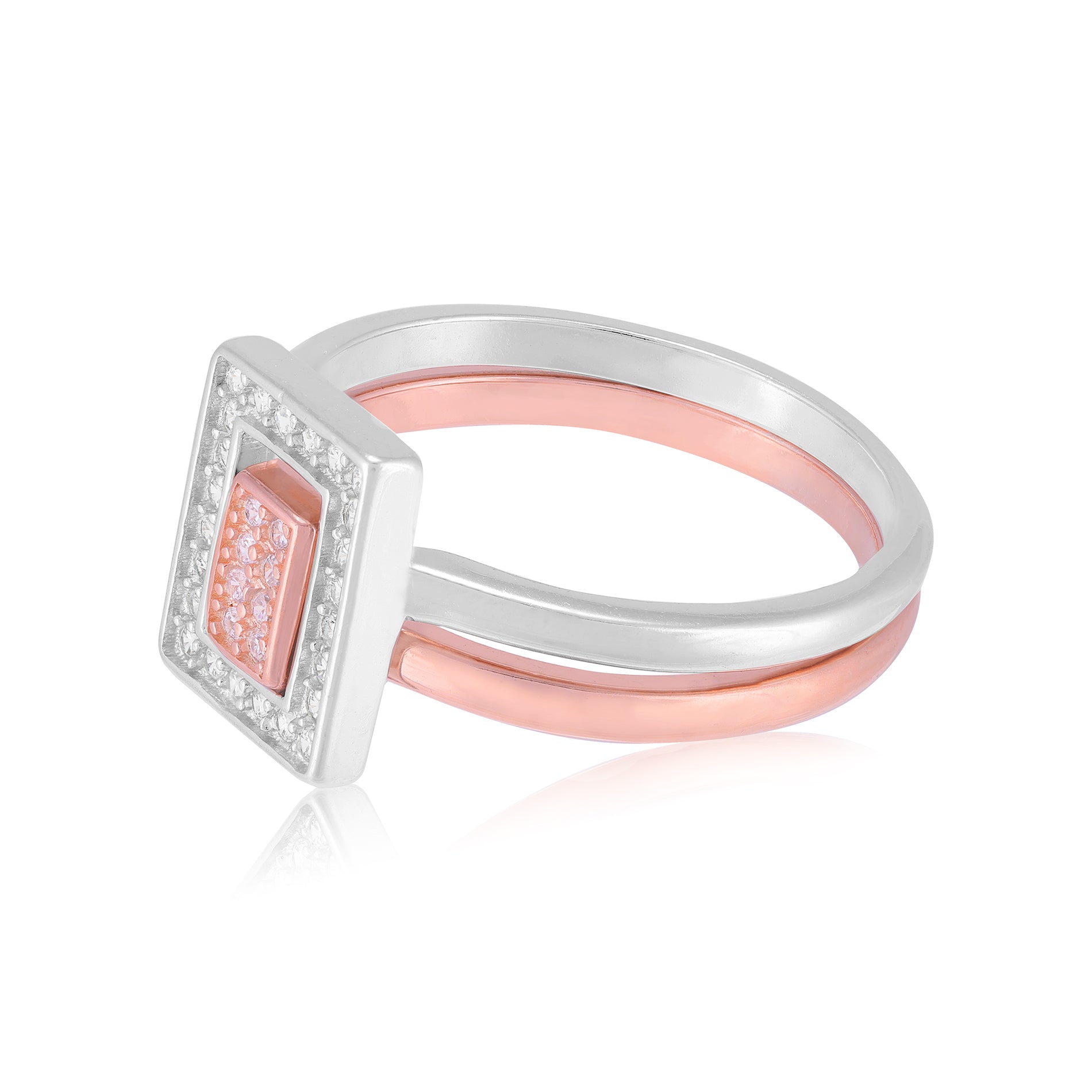 925 Sterling Silver Twin Tone Regal Rectangle Statement Ring for Women