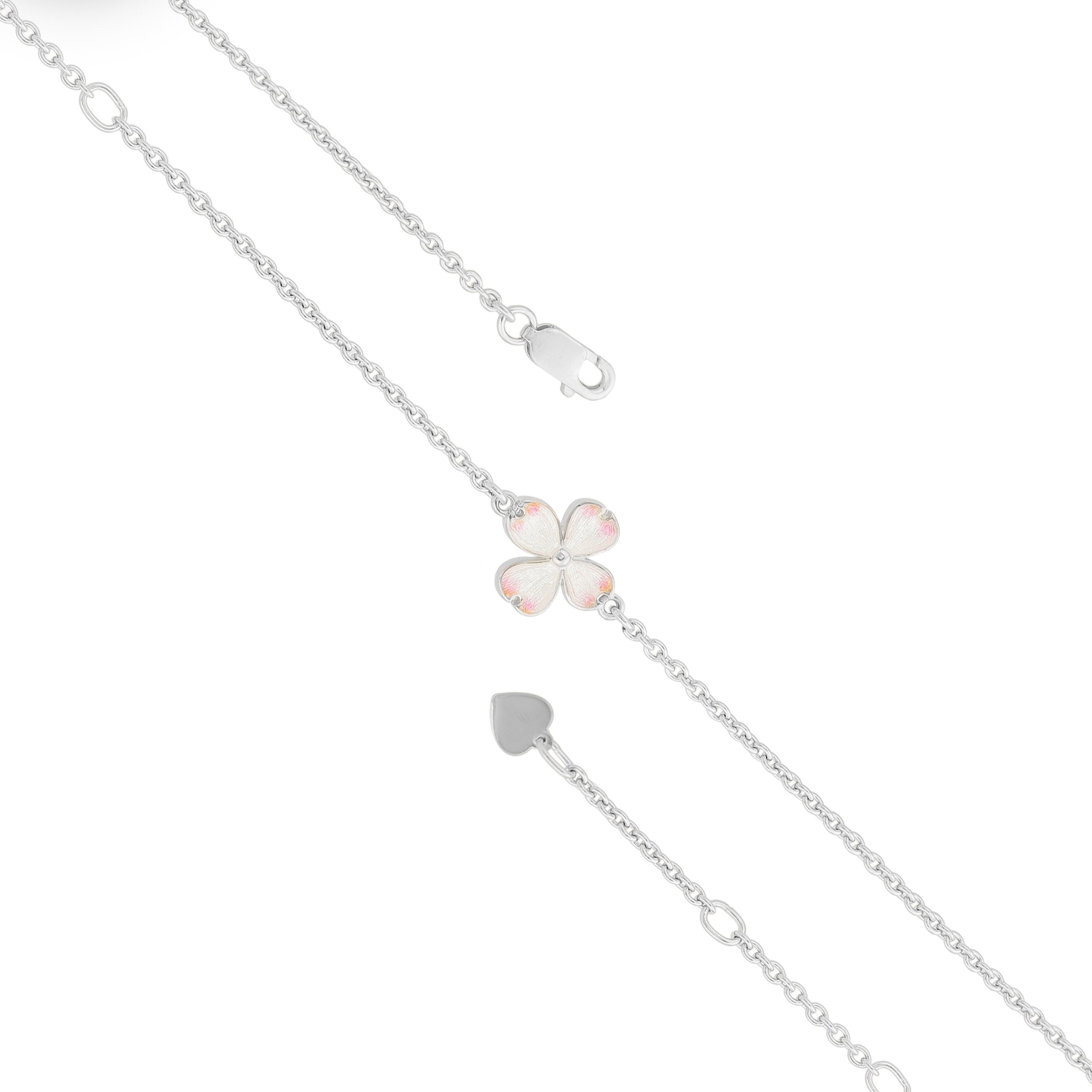 925 Enamel Pink Bloom Flower Silver Bracelet for Women