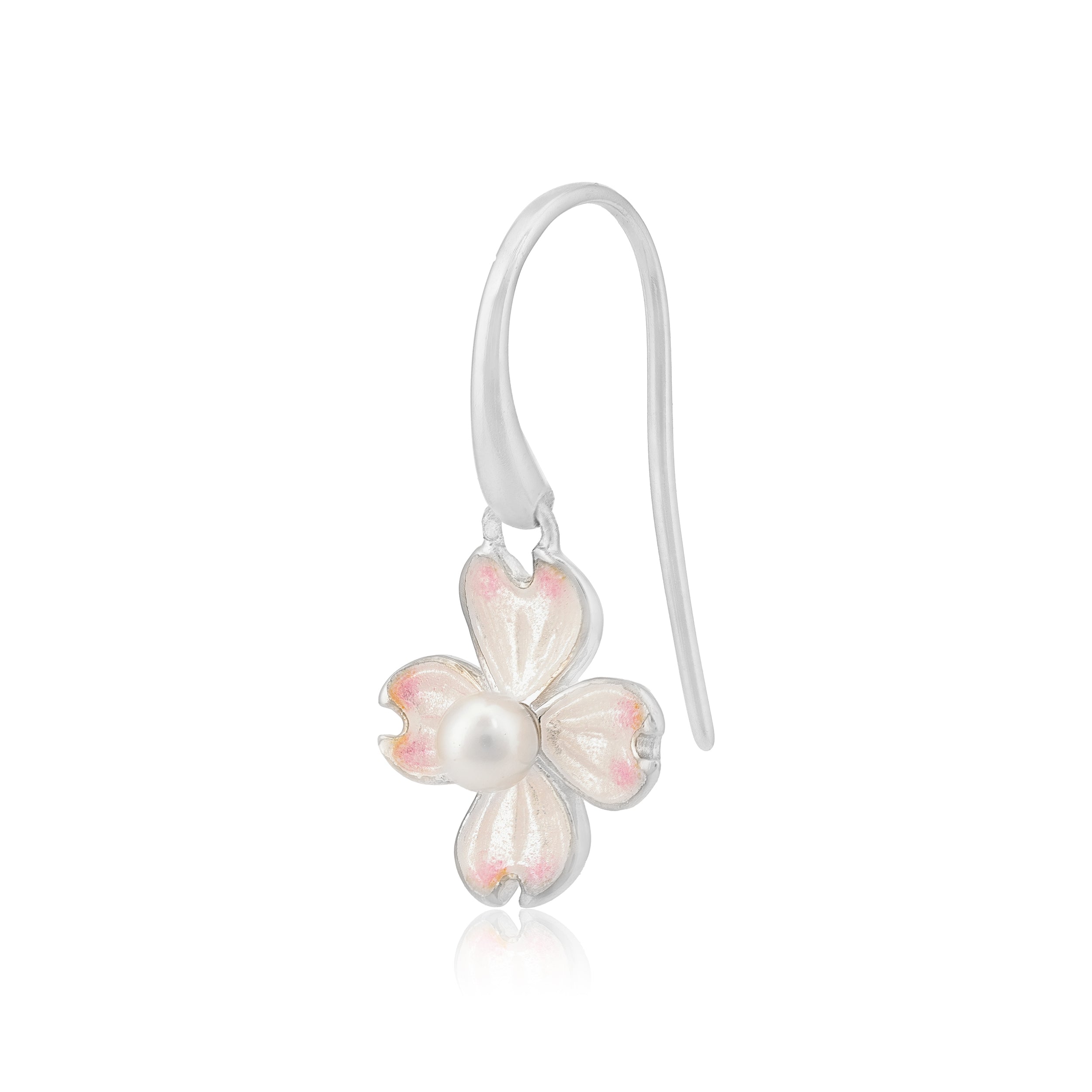 925 Soft Pink Bloom Rhodium Plated Pearl Enamel Hook Earrings