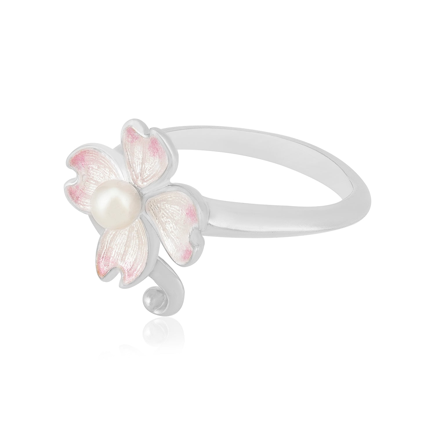 925 Dogwood Flower Enamel with Pearl Silver Ring