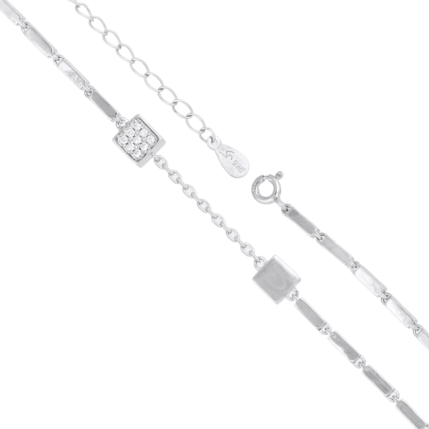 Square Pav Station Silver Bracelet