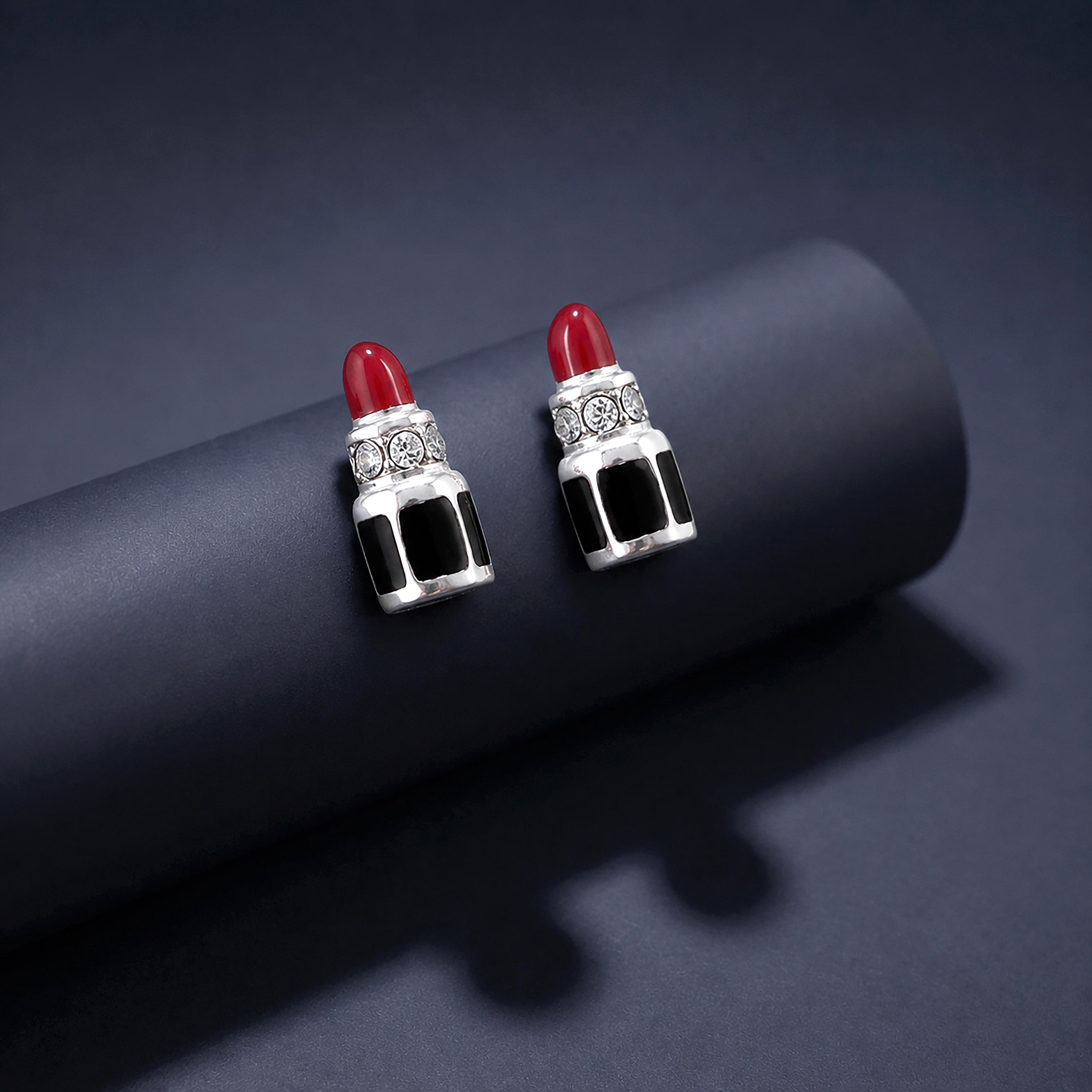 925 Sterling Silver Rhodium Plated Red Matte Lipstick Stud For Kids