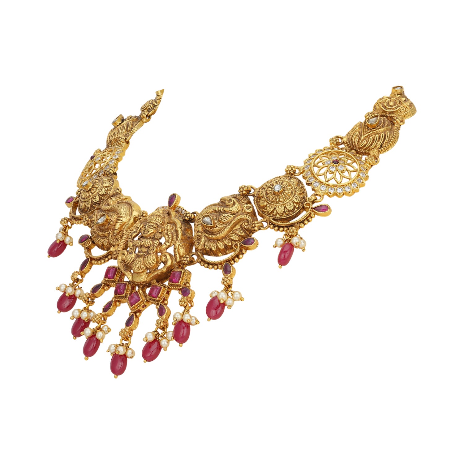 925 Sterling Silver Divine Goddess Peacock Red Beeds Drops Necklace