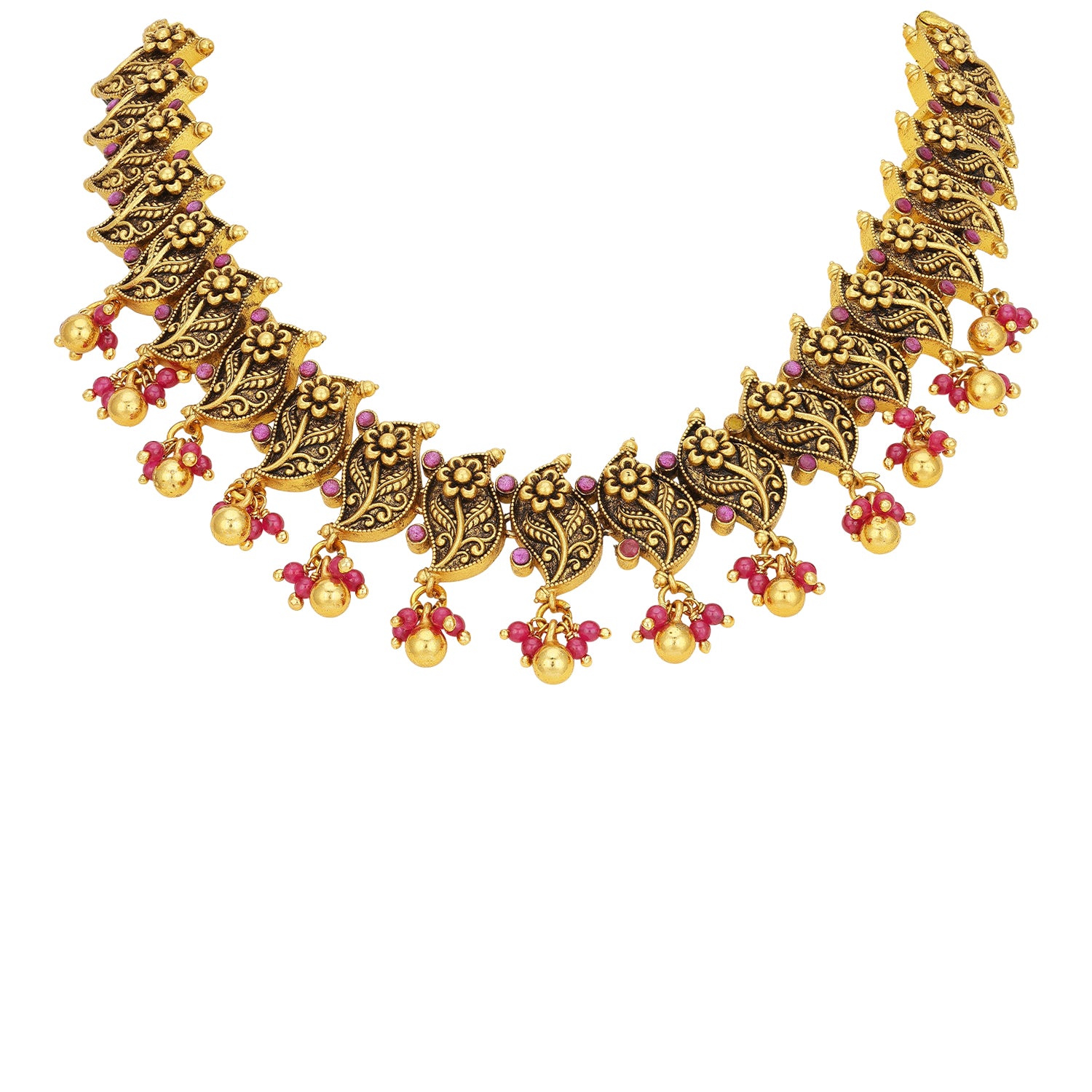 925 Sterling Silver Filigree Floral Ruby Beads Necklace for Women