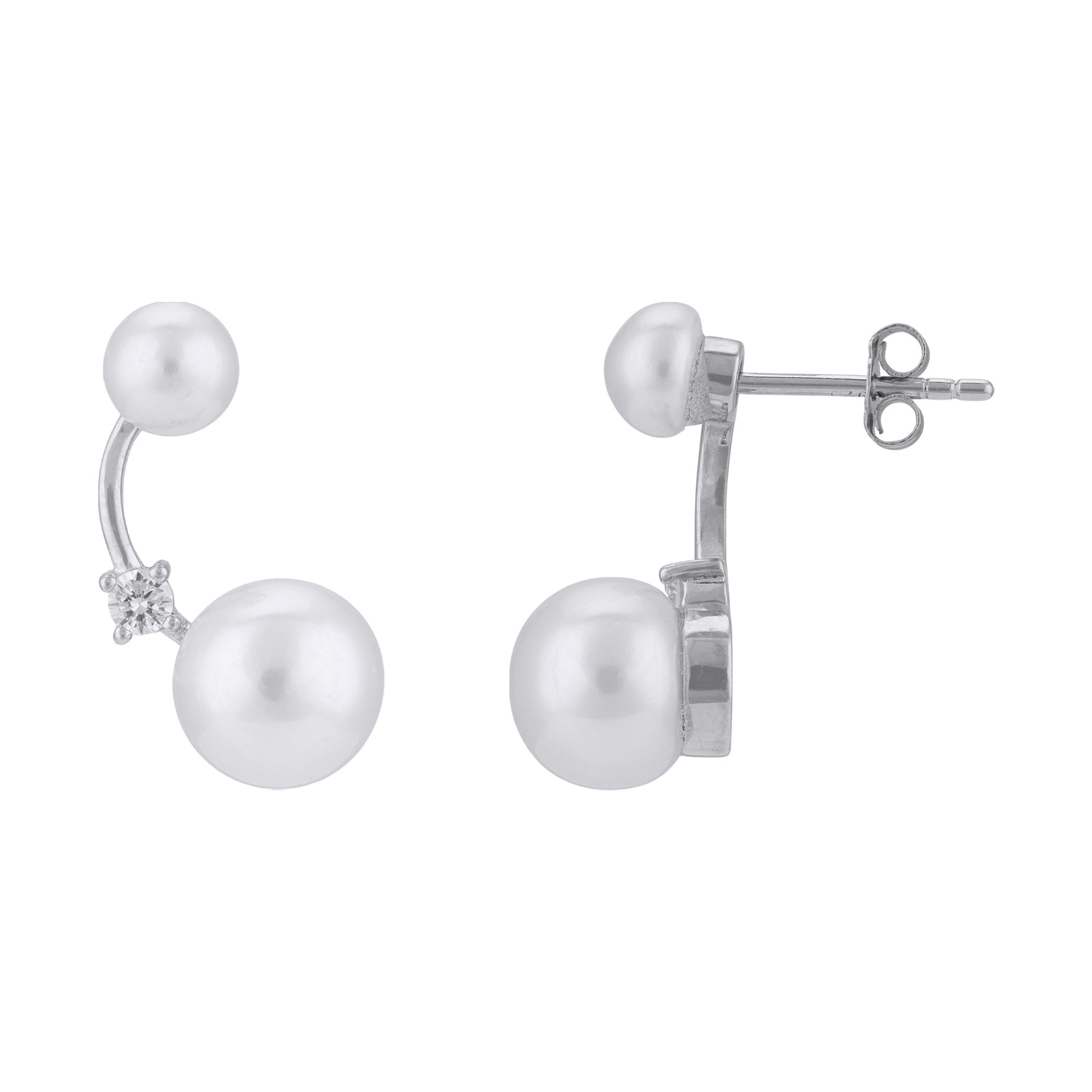 925 Sterling Silver Floating Double Pearl   Solitaire Stone Earrings for Women